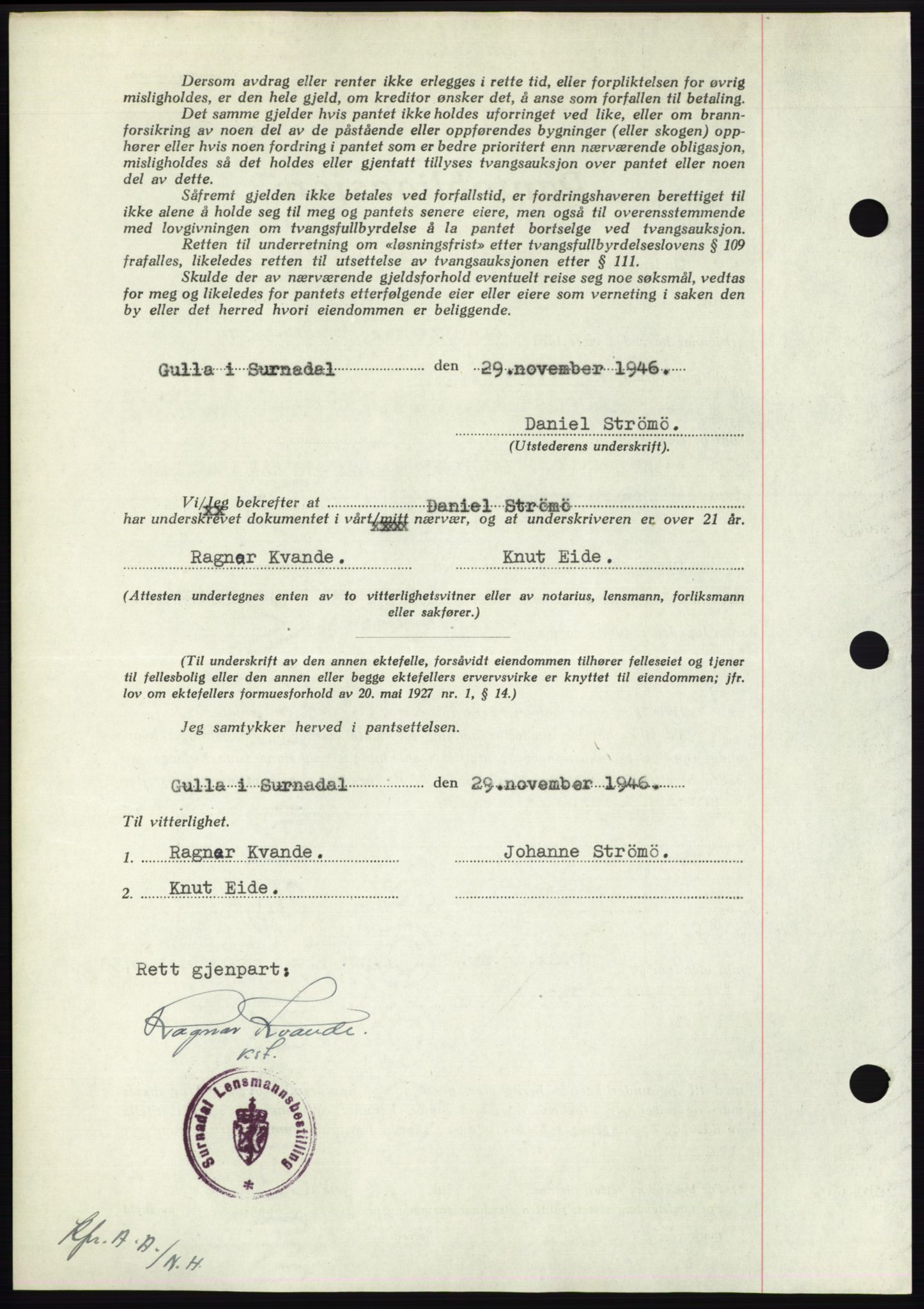 Nordmøre sorenskriveri, AV/SAT-A-4132/1/2/2Ca: Mortgage book no. B95, 1946-1947, Diary no: : 2540/1946