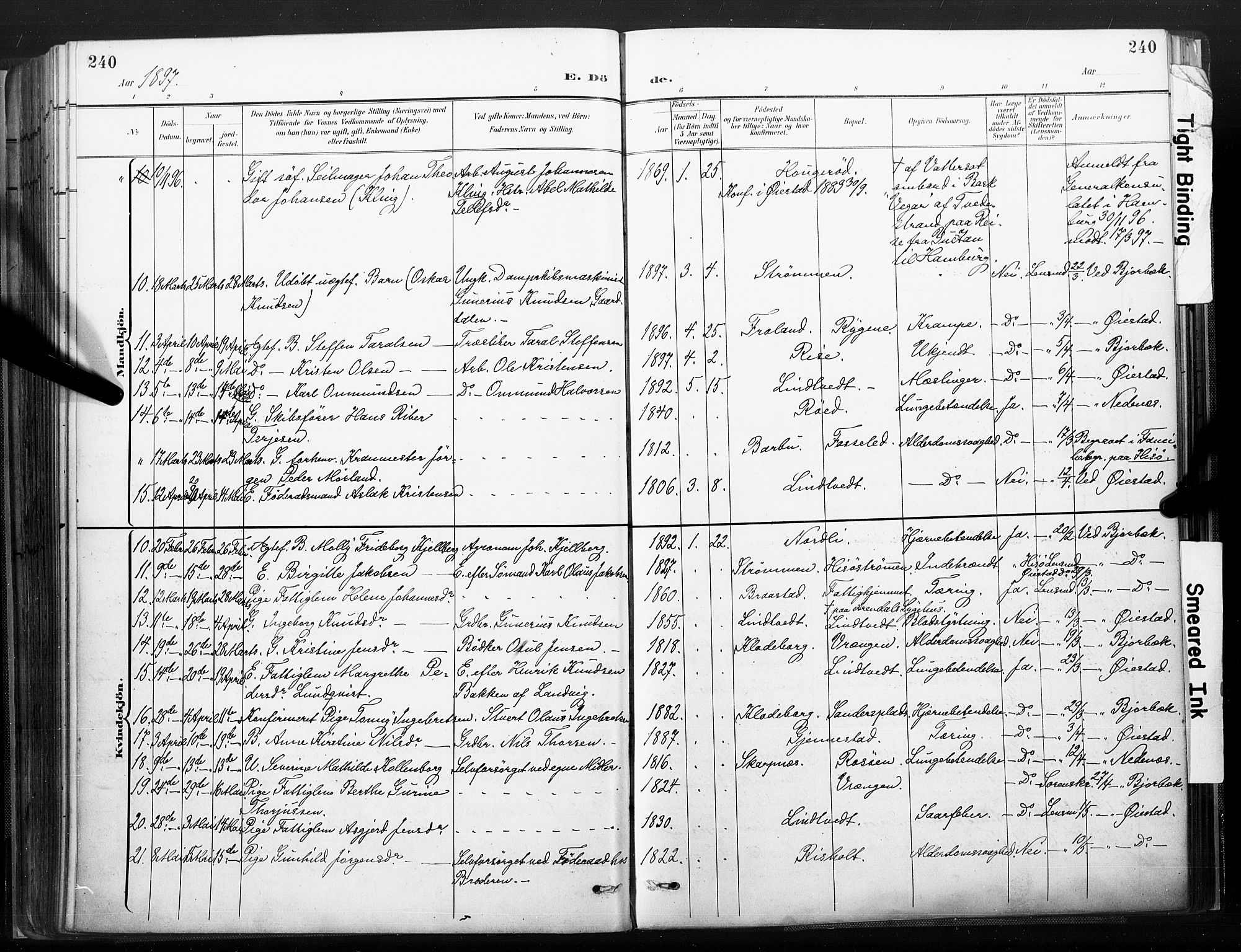 Øyestad sokneprestkontor, SAK/1111-0049/F/Fa/L0018: Parish register (official) no. A 18, 1897-1907, p. 240