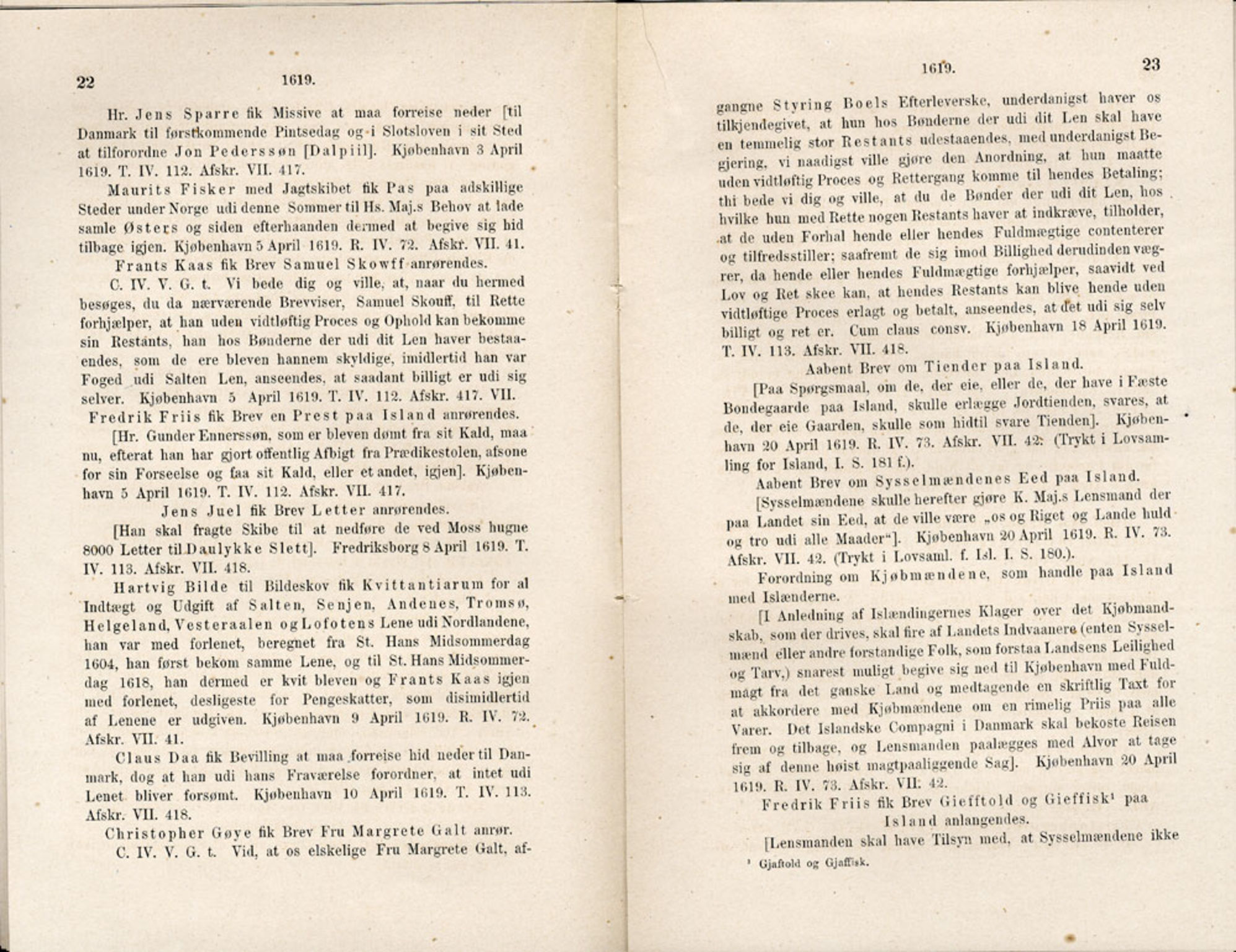 Publikasjoner utgitt av Det Norske Historiske Kildeskriftfond, PUBL/-/-/-: Norske Rigs-Registranter, bind 5, 1619-1627, p. 22-23