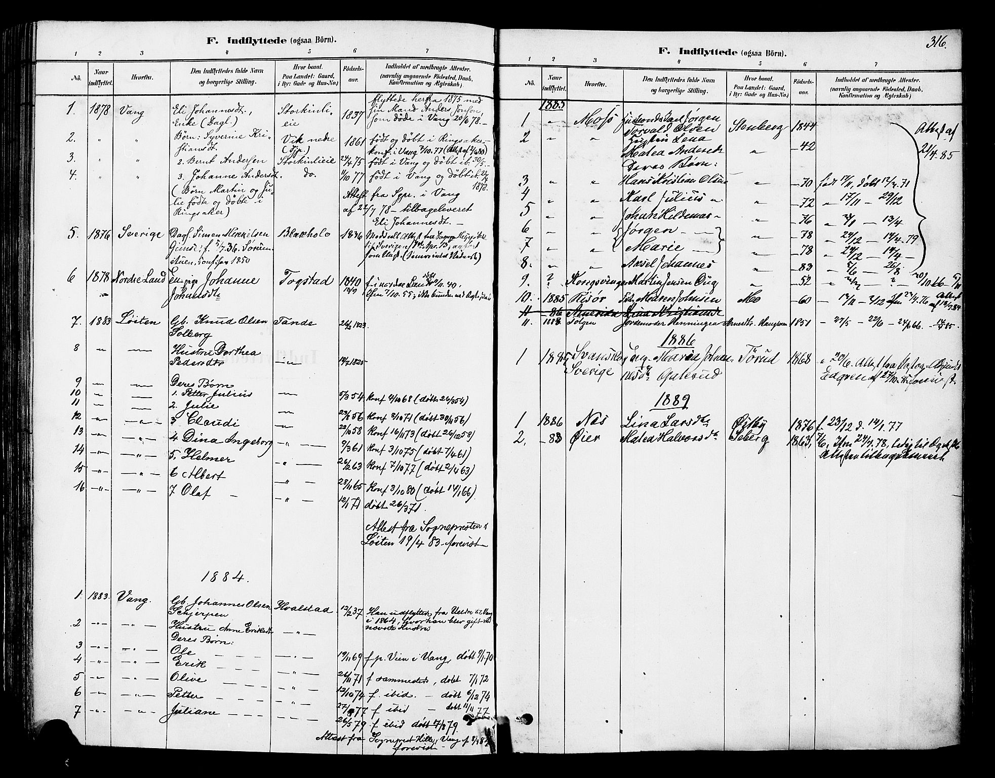 Ringsaker prestekontor, SAH/PREST-014/K/Ka/L0012: Parish register (official) no. 12, 1879-1890, p. 316