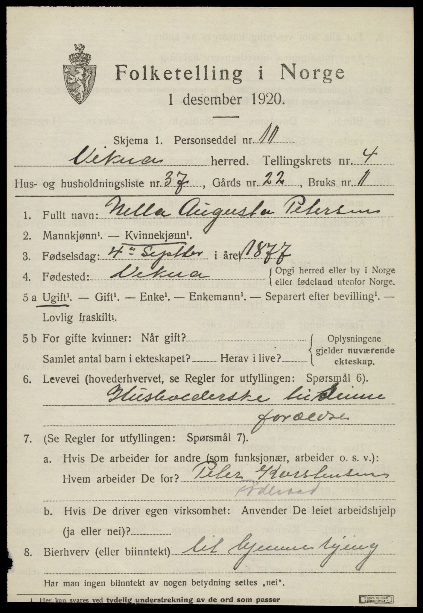 SAT, 1920 census for Vikna, 1920, p. 4617