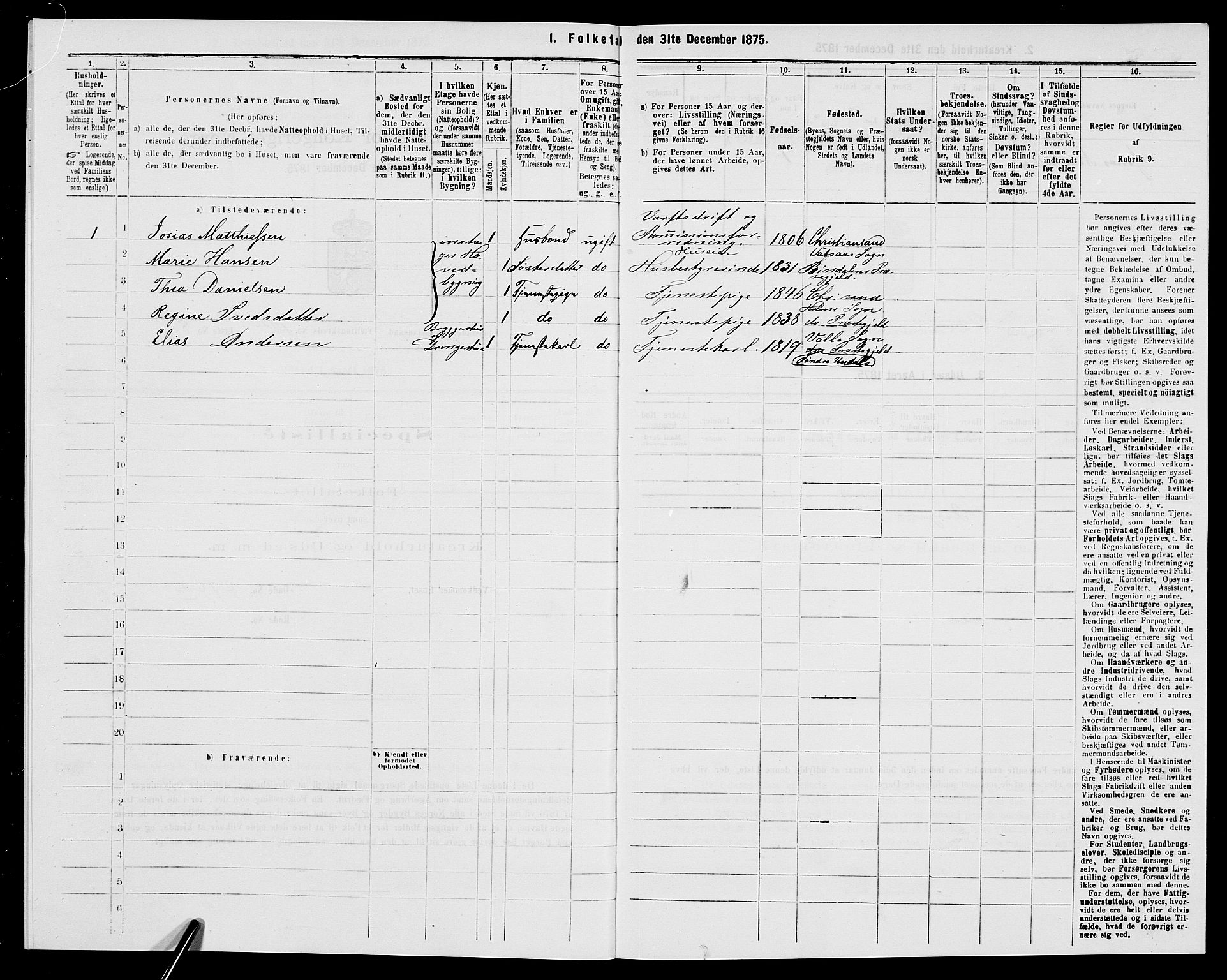 SAK, 1875 census for 1001P Kristiansand, 1875, p. 1945