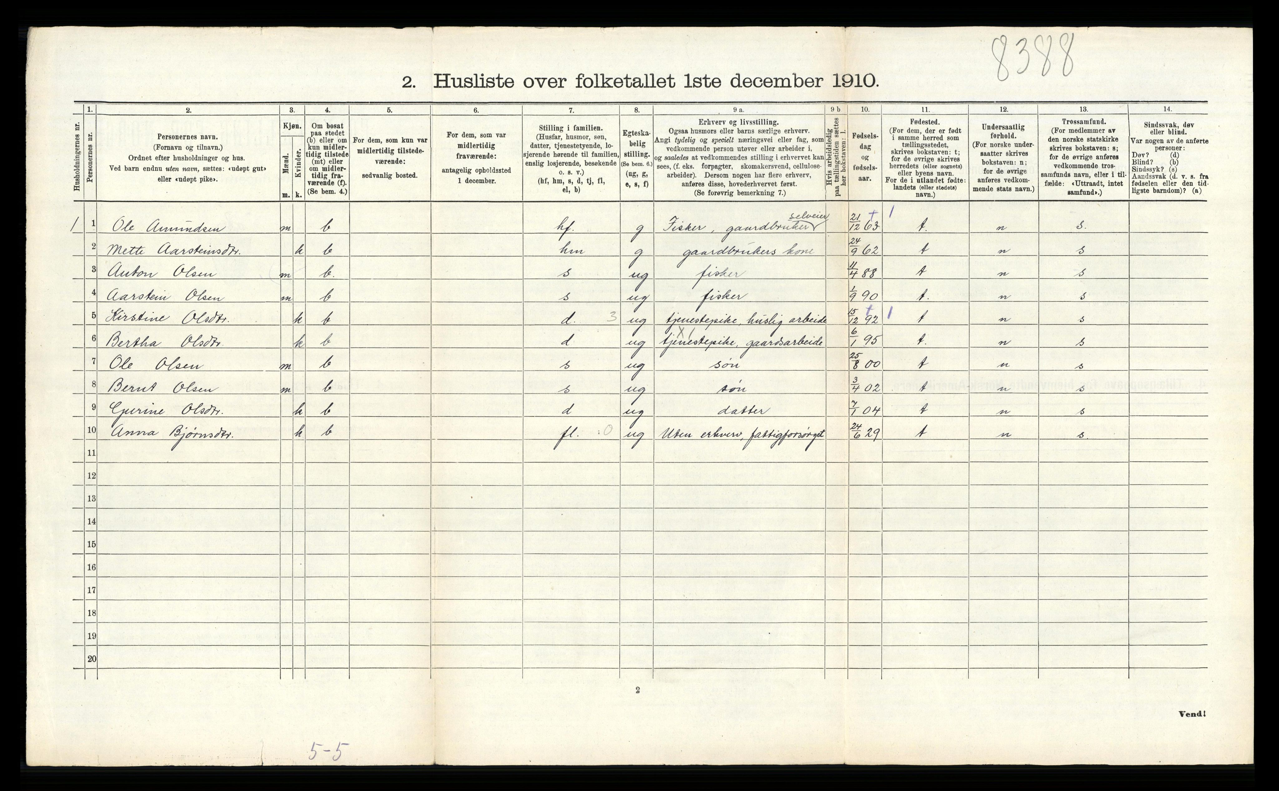 RA, 1910 census for Finnås, 1910, p. 825