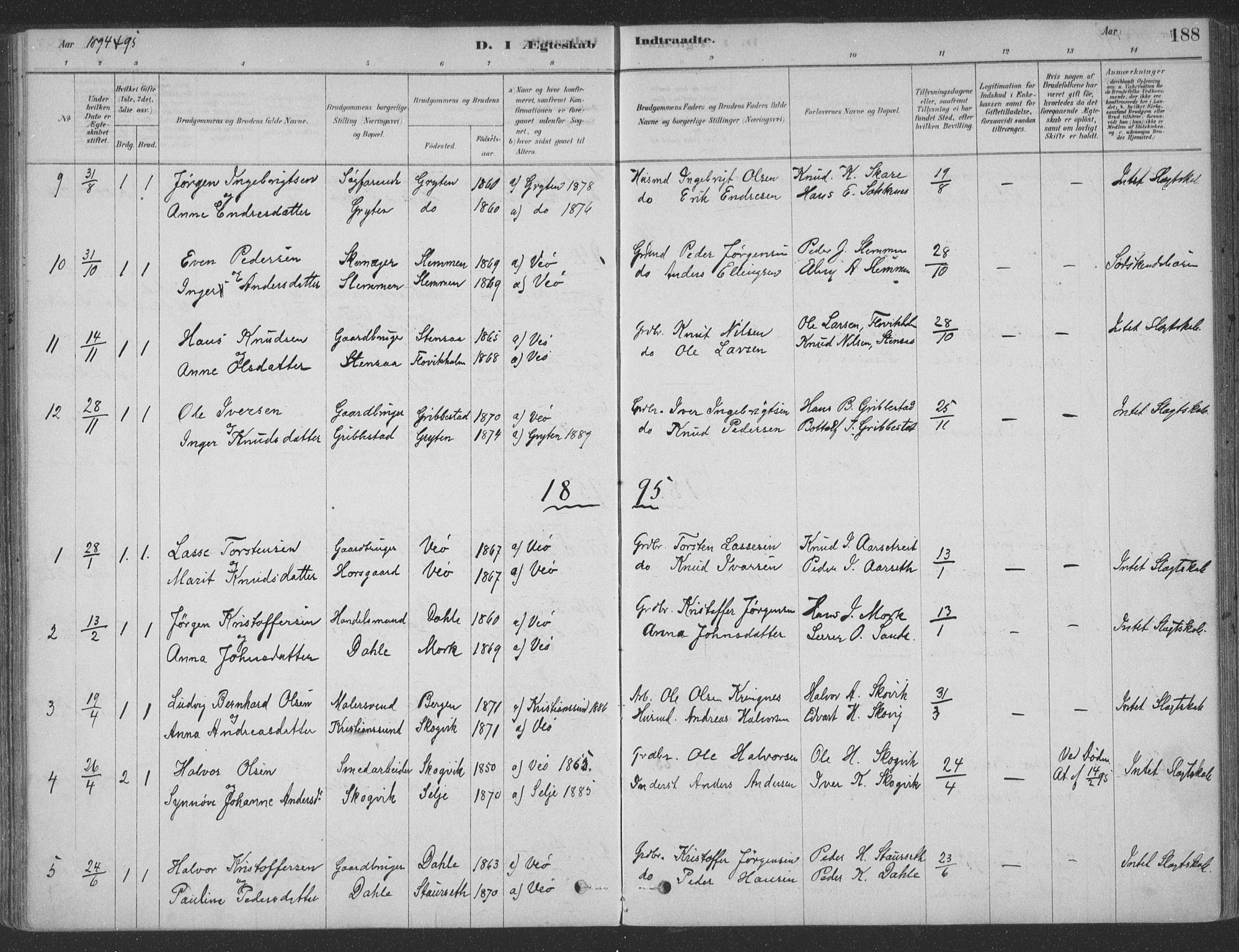 Ministerialprotokoller, klokkerbøker og fødselsregistre - Møre og Romsdal, SAT/A-1454/547/L0604: Parish register (official) no. 547A06, 1878-1906, p. 188