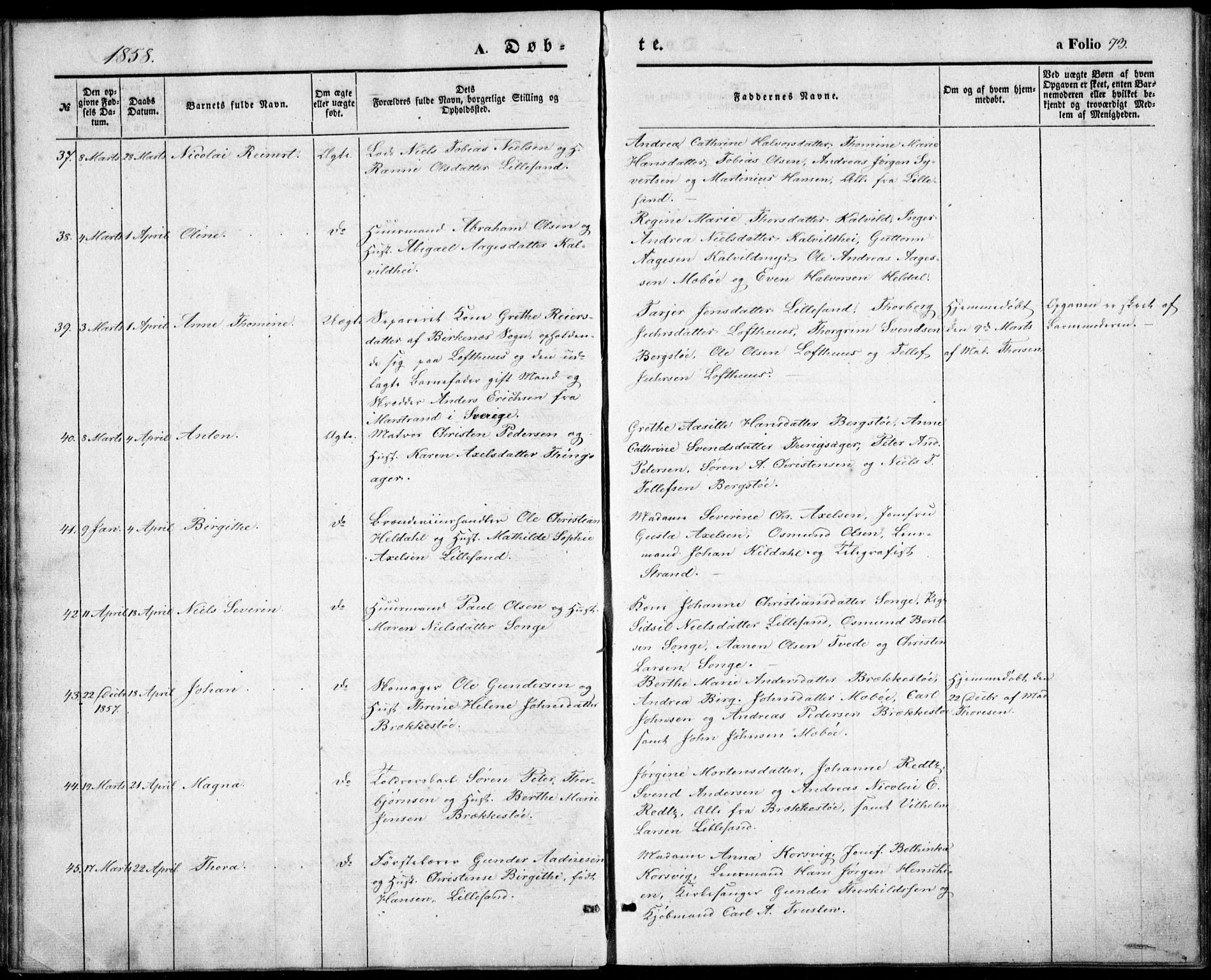 Vestre Moland sokneprestkontor, AV/SAK-1111-0046/F/Fb/Fbb/L0003: Parish register (copy) no. B 3, 1851-1861, p. 73