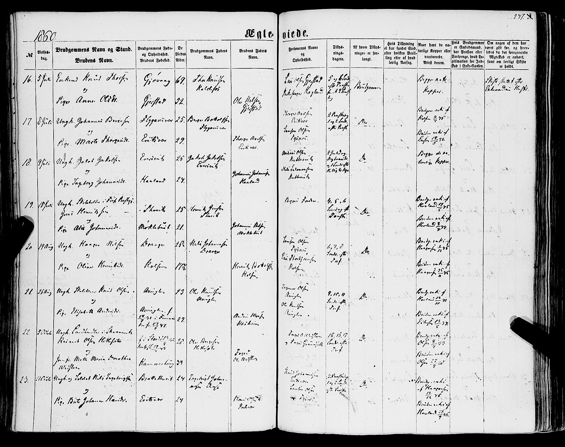Tysnes sokneprestembete, AV/SAB-A-78601/H/Haa: Parish register (official) no. A 11, 1860-1871, p. 247