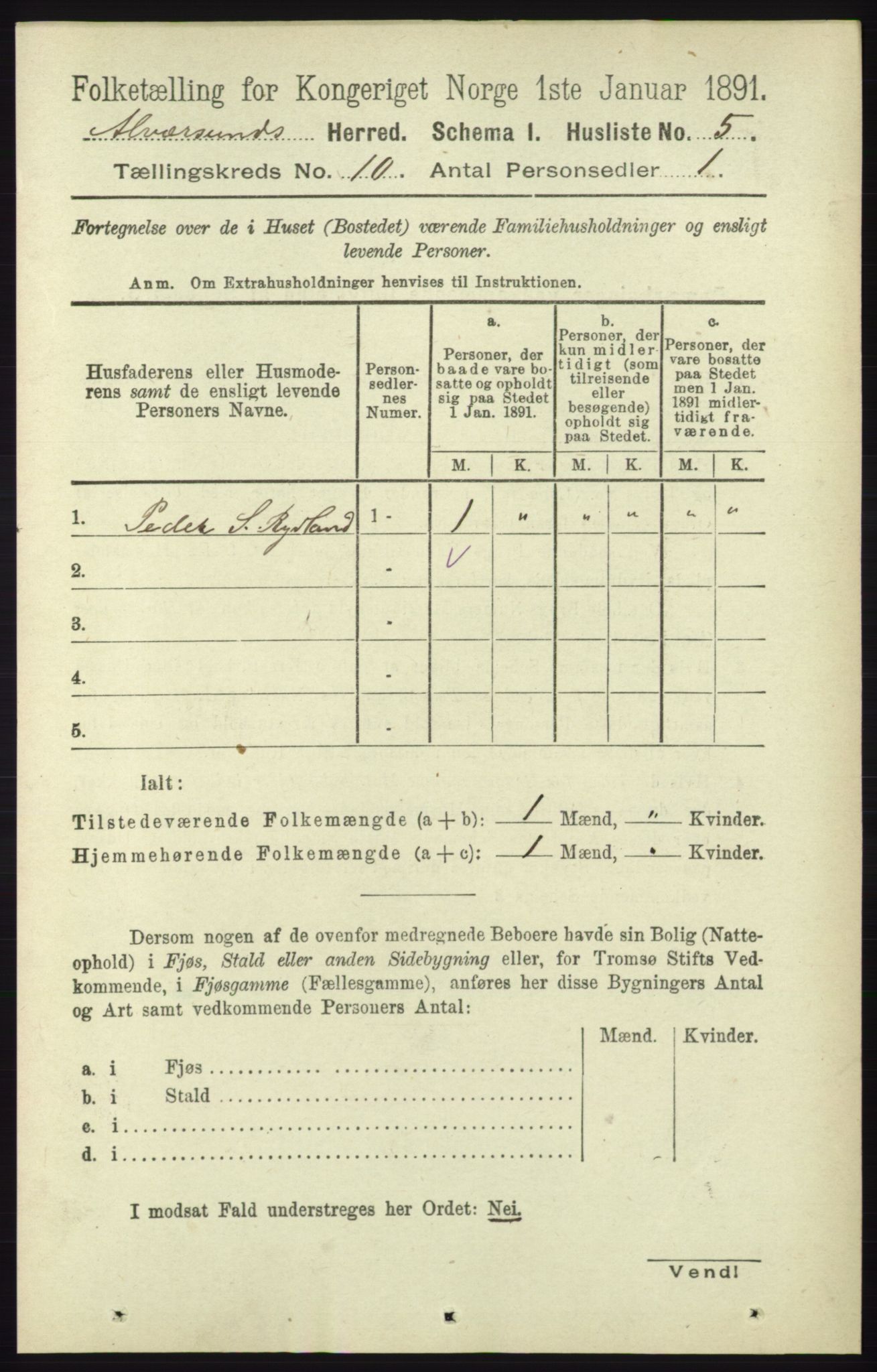 RA, 1891 census for 1257 Alversund, 1891, p. 3433