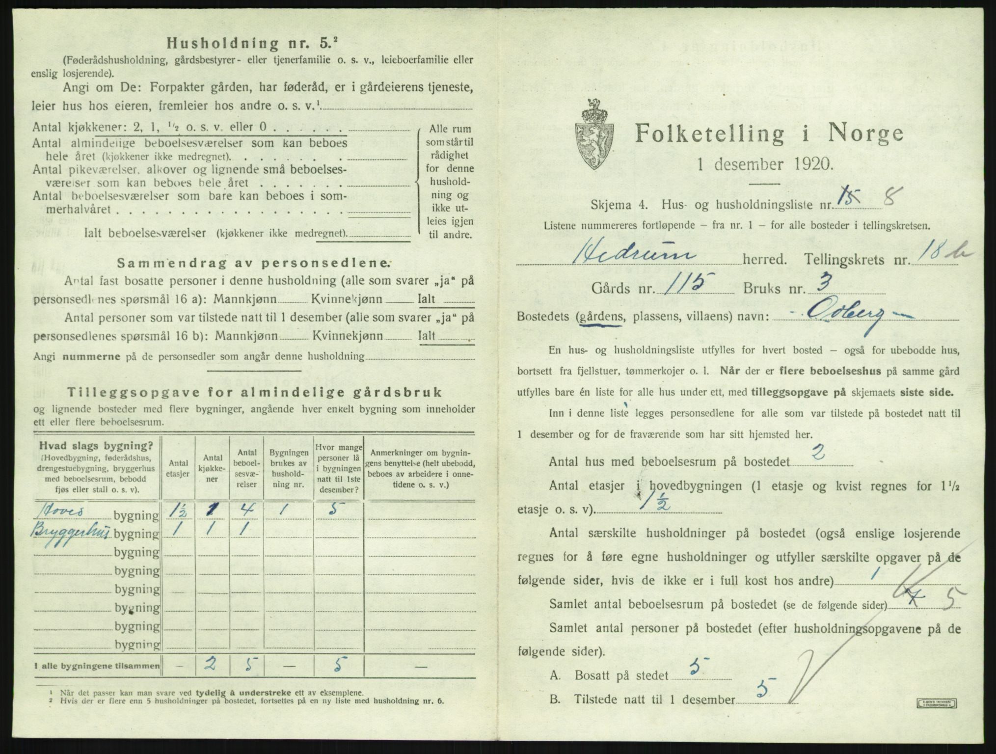 SAKO, 1920 census for Hedrum, 1920, p. 1623