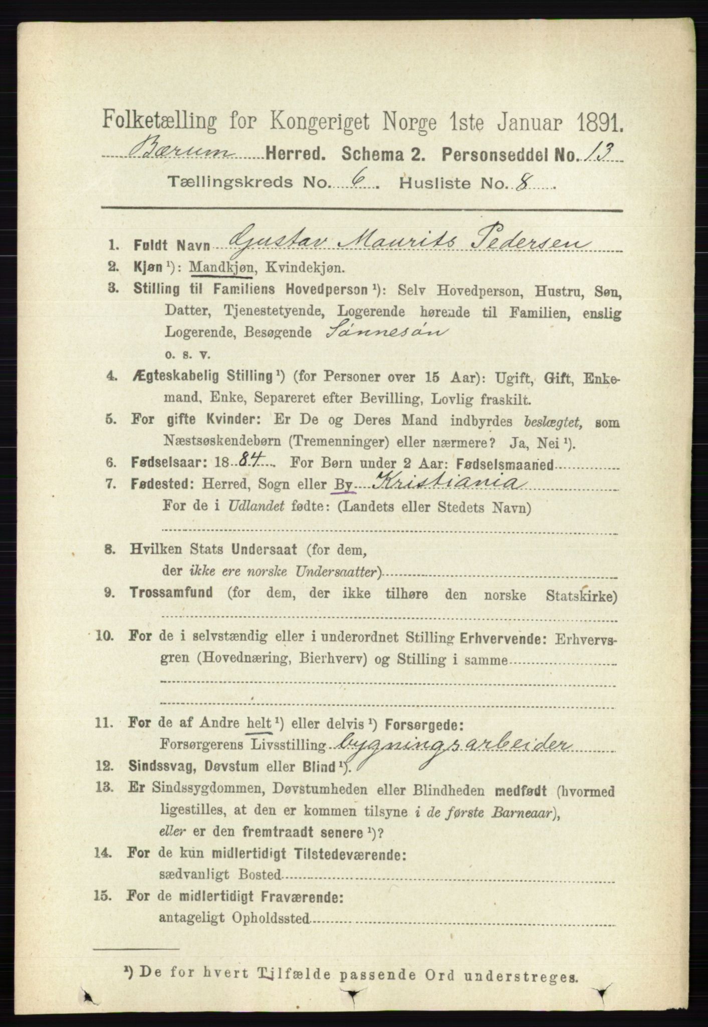 RA, 1891 census for 0219 Bærum, 1891, p. 3565