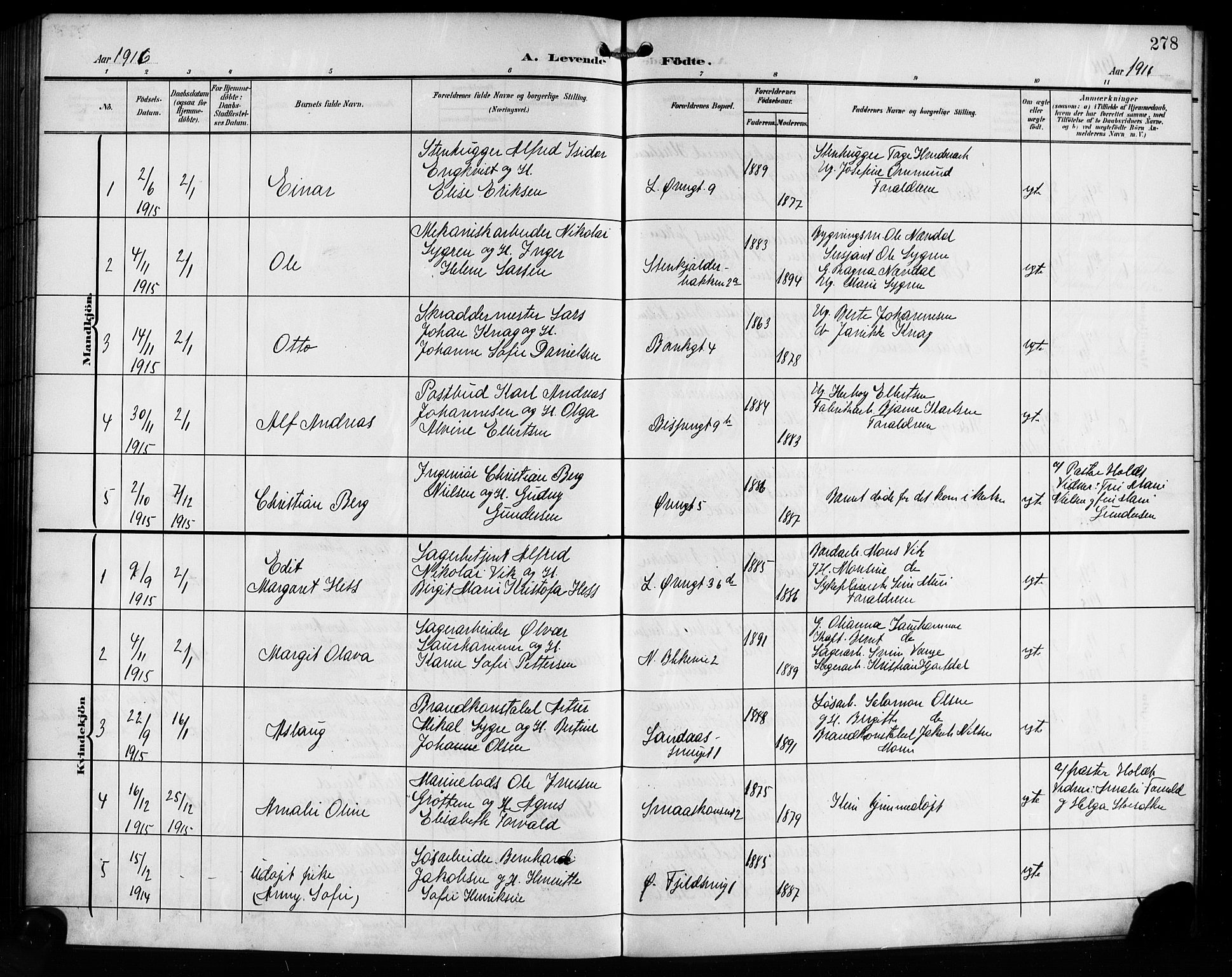 Korskirken sokneprestembete, SAB/A-76101/H/Hab: Parish register (copy) no. B 11, 1905-1916, p. 278