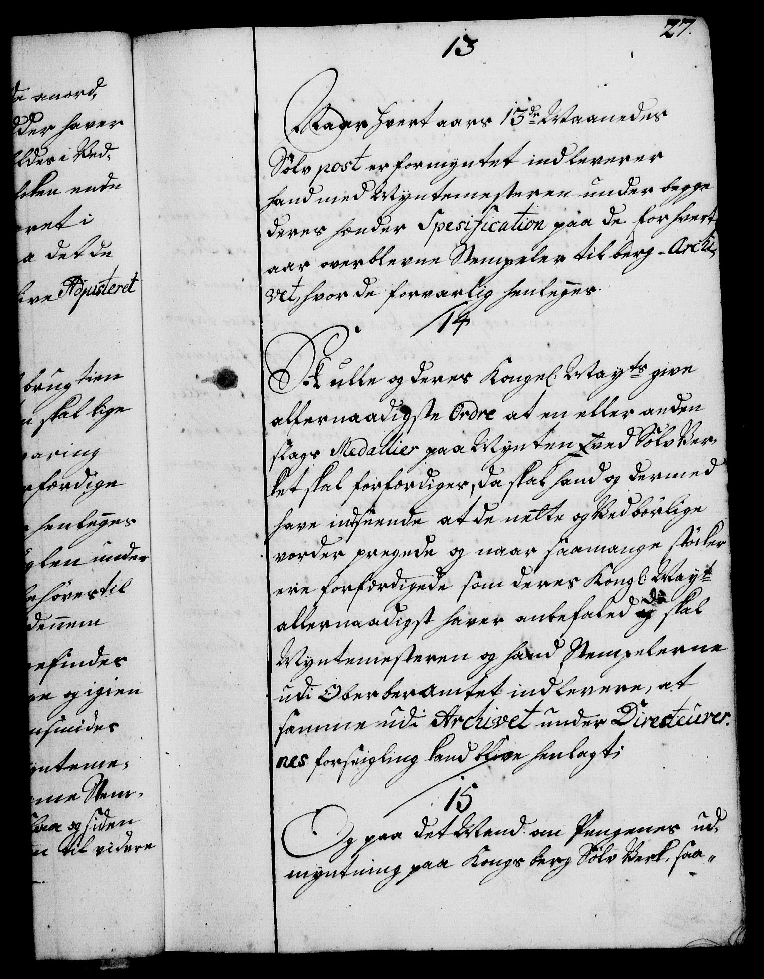 Rentekammeret, Kammerkanselliet, RA/EA-3111/G/Gg/Ggi/L0002: Norsk instruksjonsprotokoll med register (merket RK 53.35), 1729-1751, p. 27