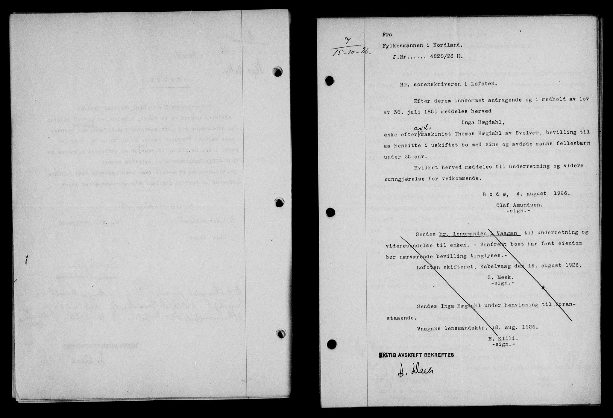 Lofoten sorenskriveri, SAT/A-0017/1/2/2C/L0014b: Mortgage book no. 14b, 1926-1926, Deed date: 15.10.1926