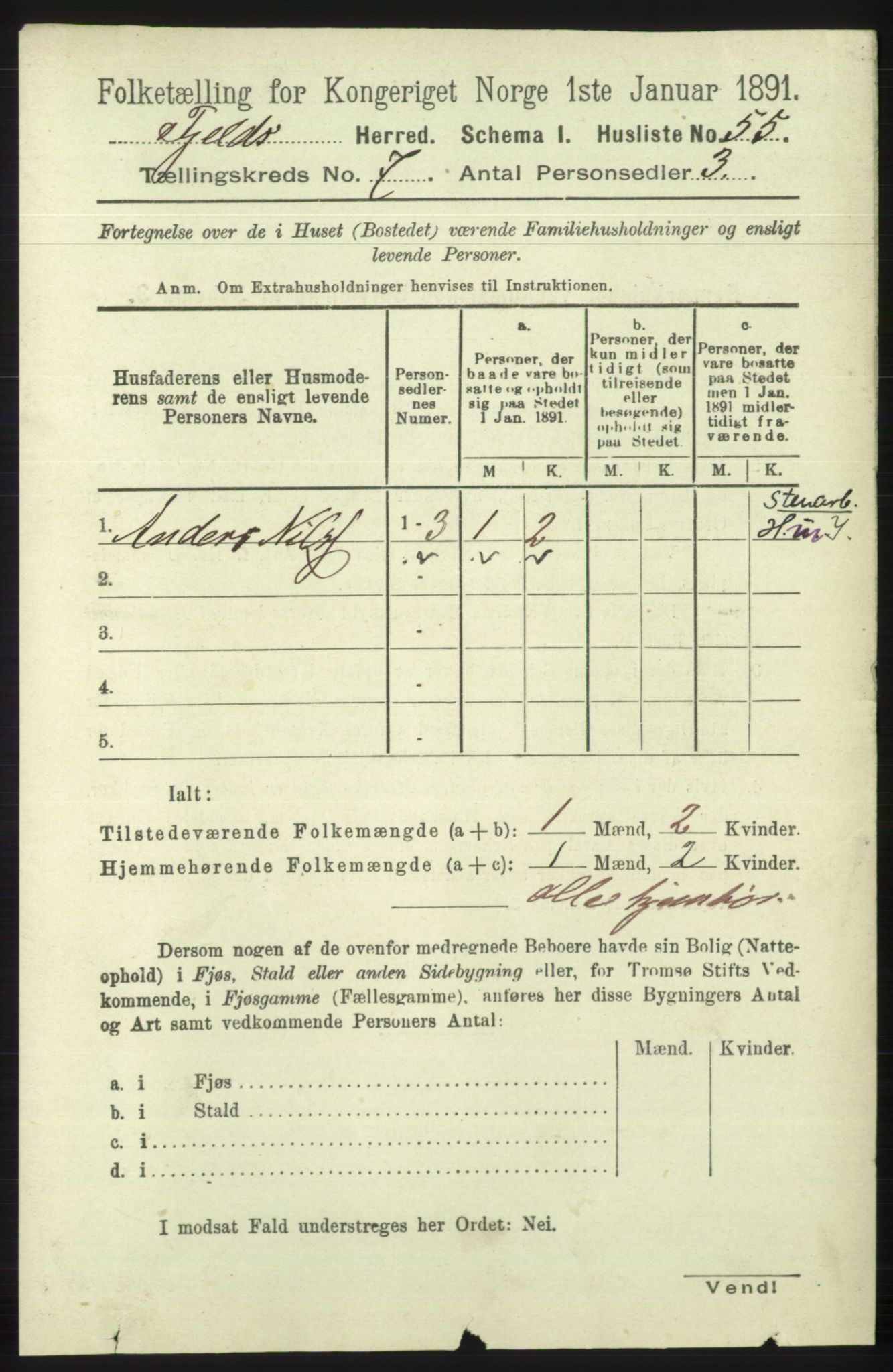 RA, 1891 census for 1246 Fjell, 1891, p. 3401