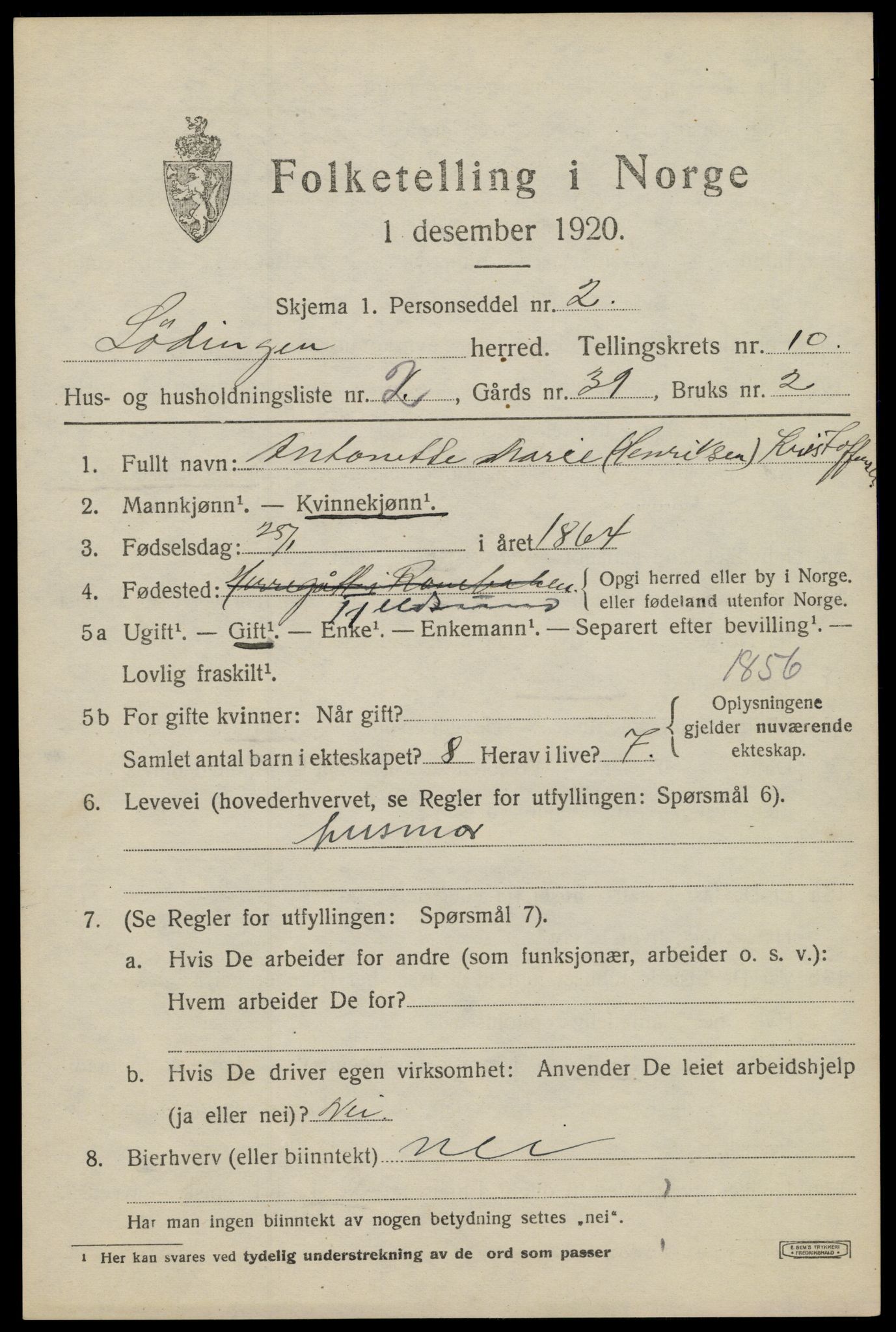 SAT, 1920 census for Lødingen, 1920, p. 5983