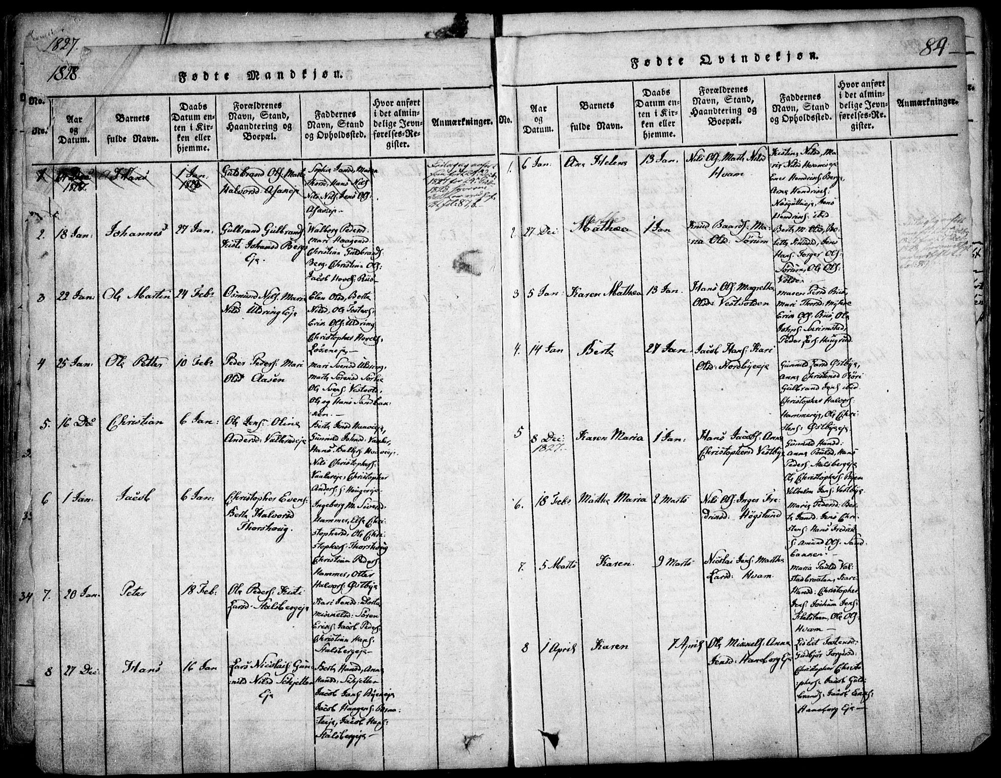 Skedsmo prestekontor Kirkebøker, AV/SAO-A-10033a/F/Fa/L0008: Parish register (official) no. I 8, 1815-1829, p. 84