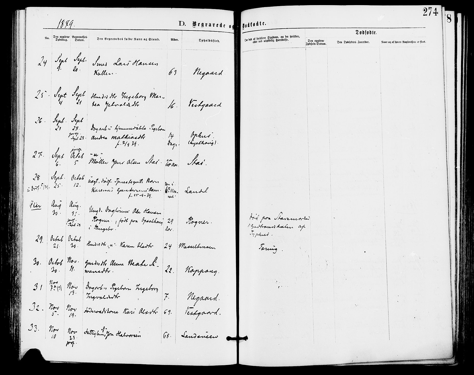 Stor-Elvdal prestekontor, SAH/PREST-052/H/Ha/Haa/L0001: Parish register (official) no. 1, 1871-1882, p. 274