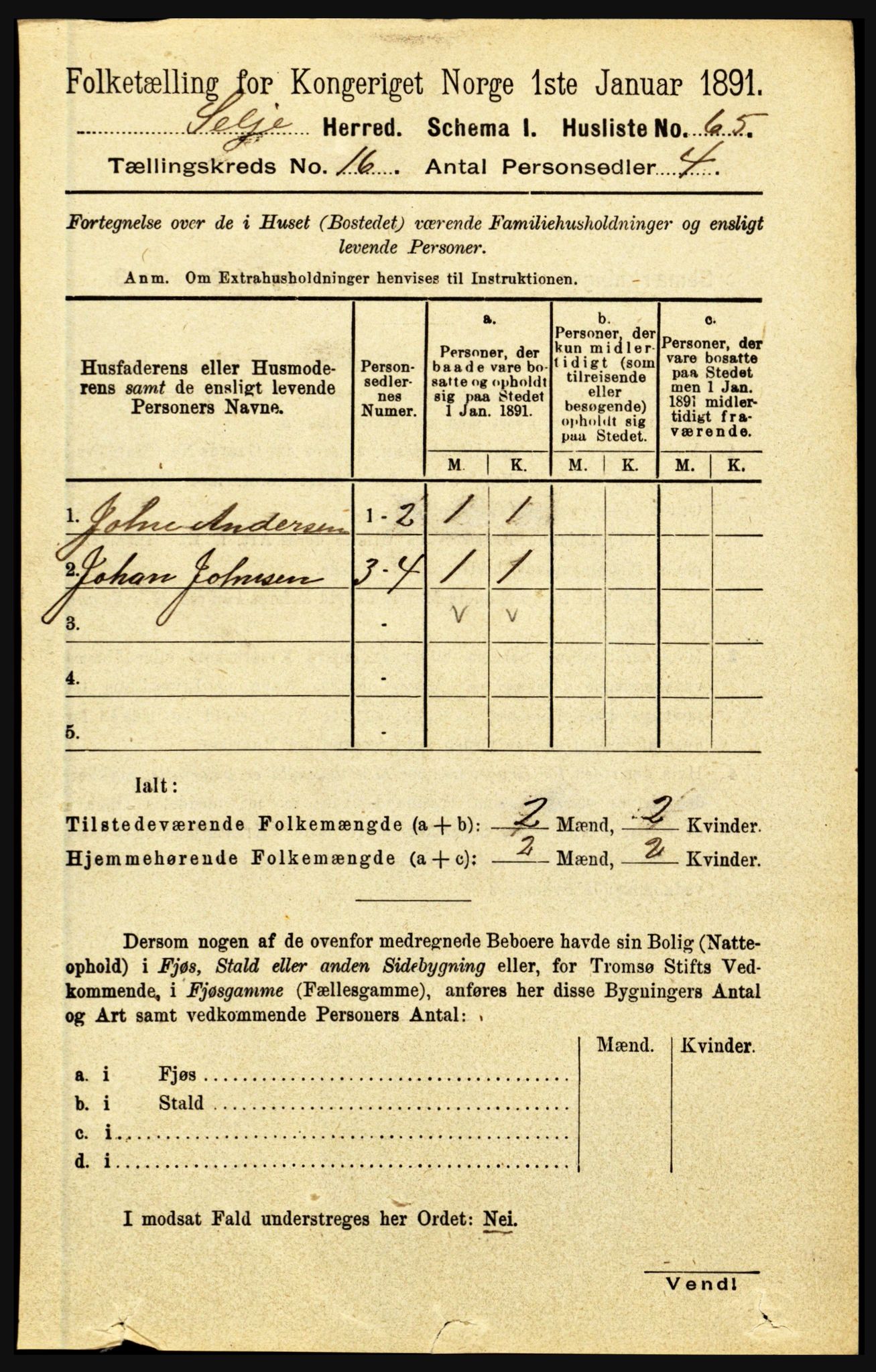 RA, 1891 census for 1441 Selje, 1891, p. 5051