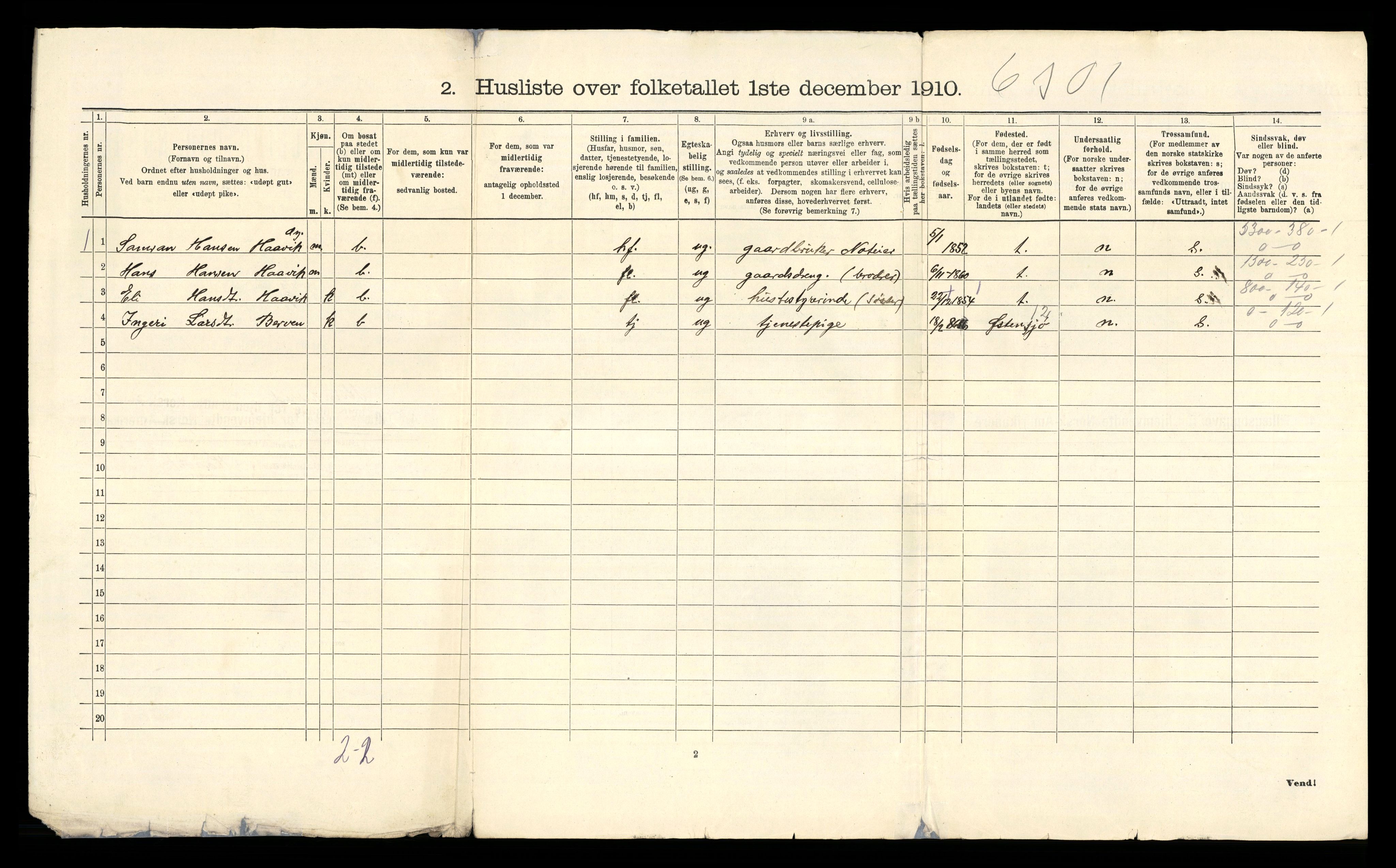 RA, 1910 census for Kvinnherad, 1910, p. 70