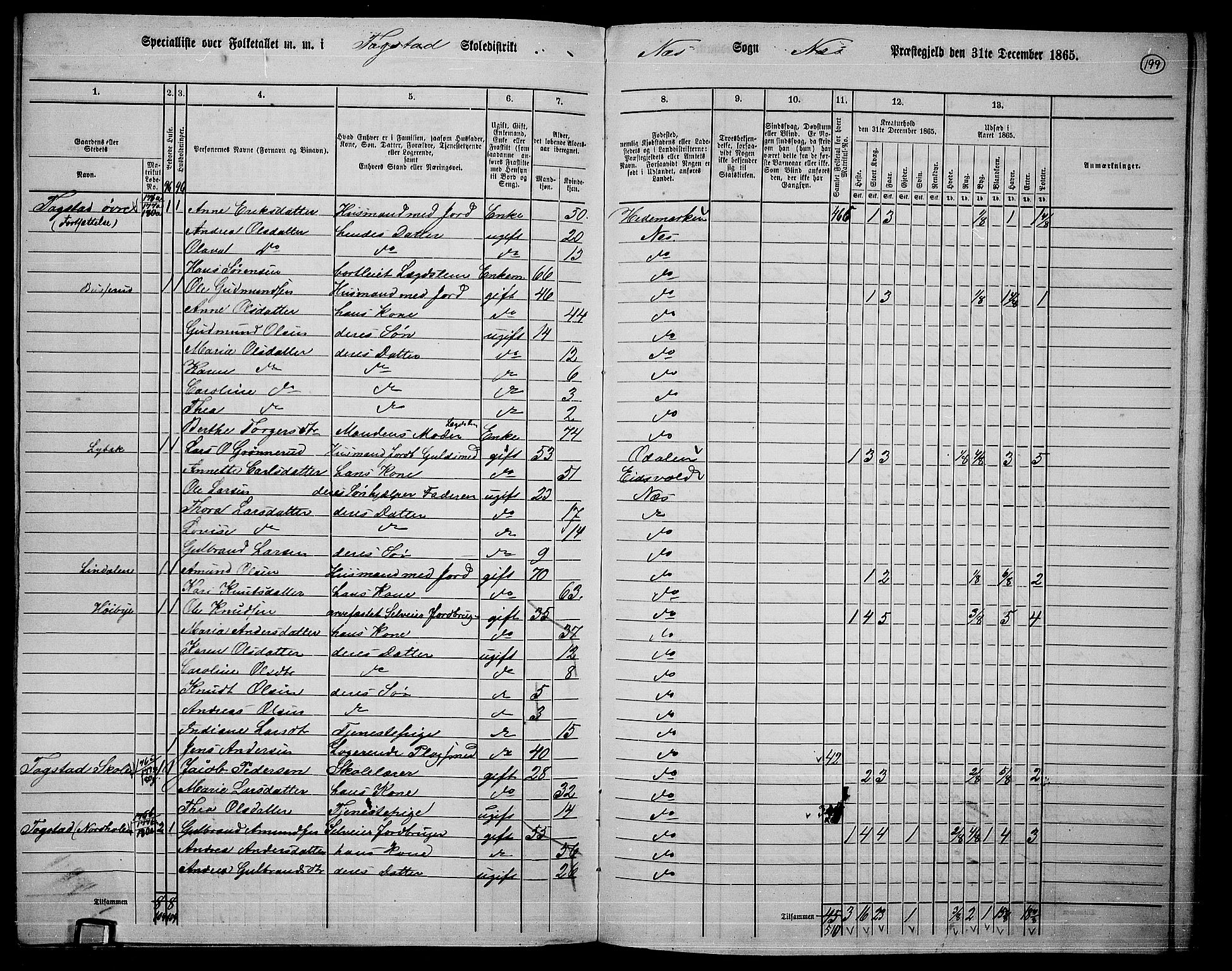 RA, 1865 census for Nes, 1865, p. 182