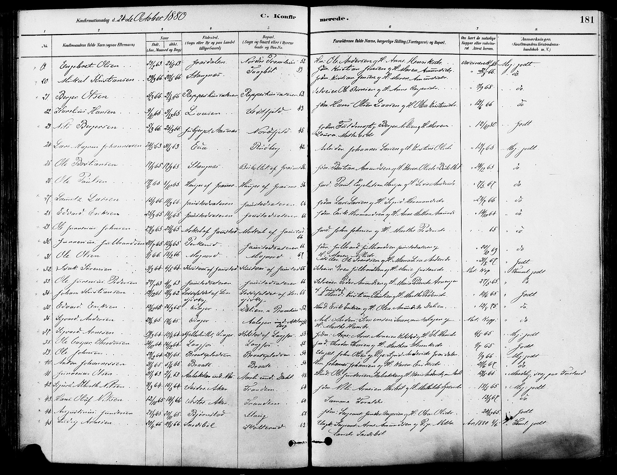 Eidskog prestekontor, SAH/PREST-026/H/Ha/Haa/L0003: Parish register (official) no. 3, 1879-1892, p. 181
