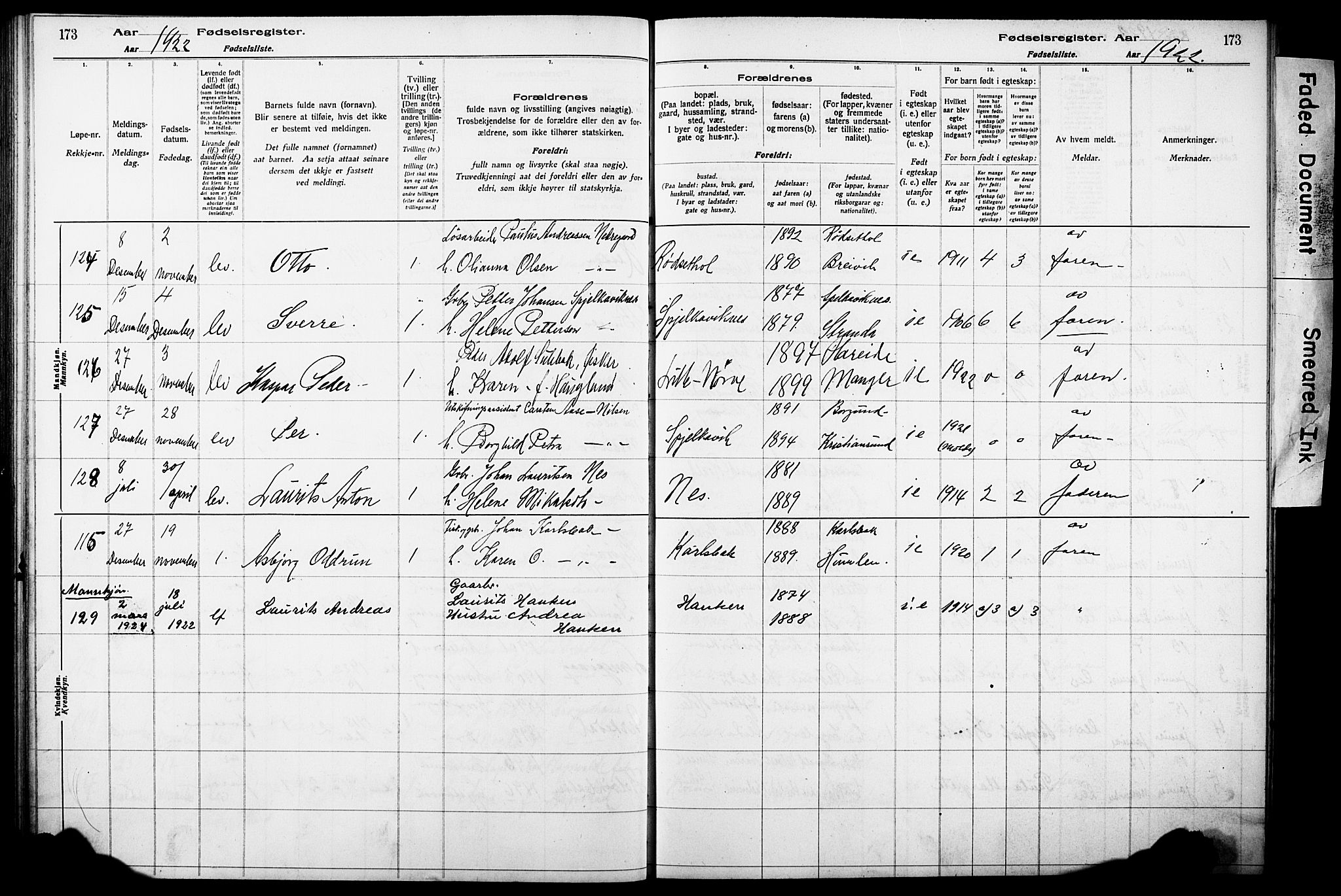 Ministerialprotokoller, klokkerbøker og fødselsregistre - Møre og Romsdal, SAT/A-1454/528/L0442: Birth register no. 528.II.4.1, 1916-1924, p. 173