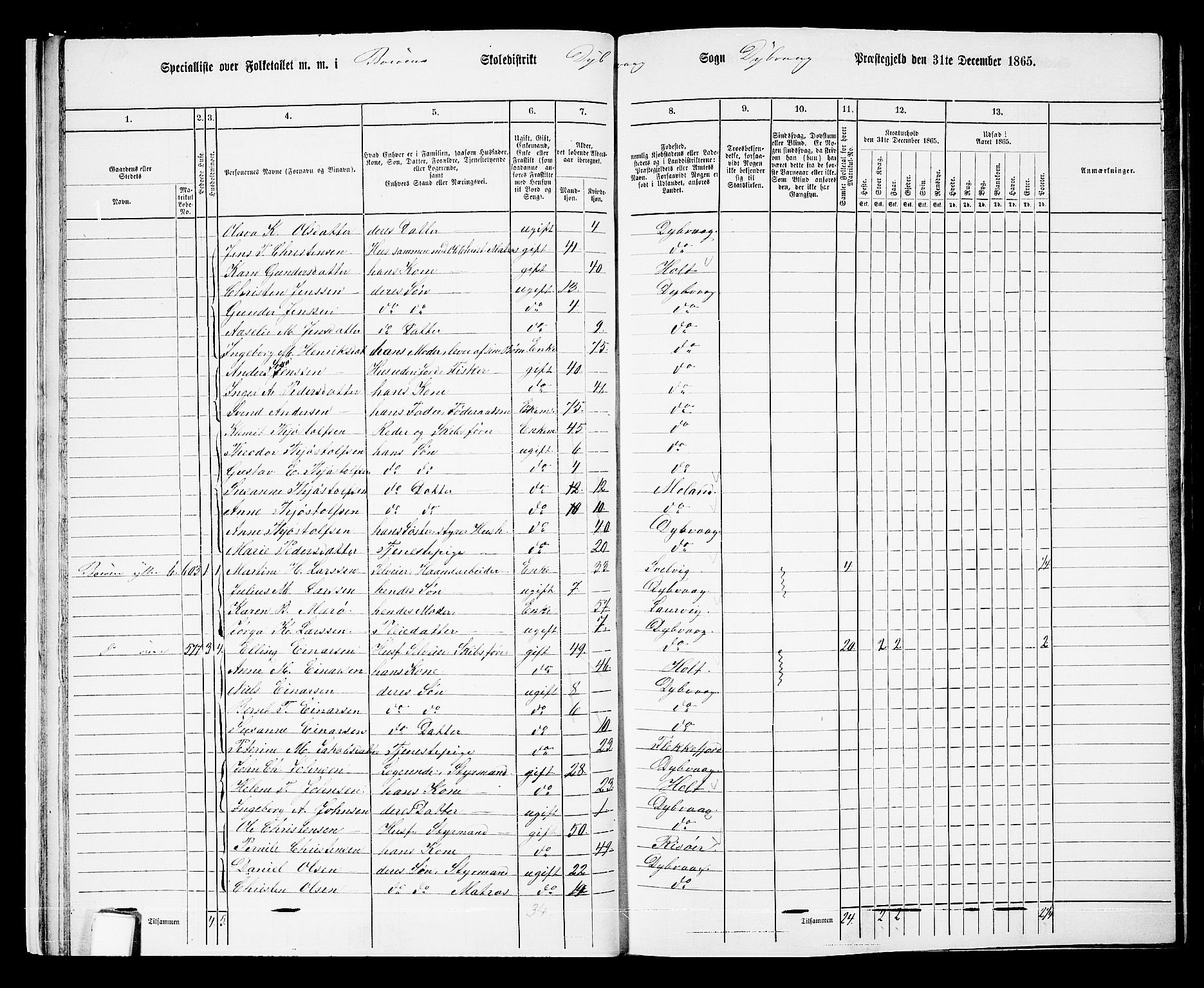 RA, 1865 census for Dypvåg, 1865, p. 20