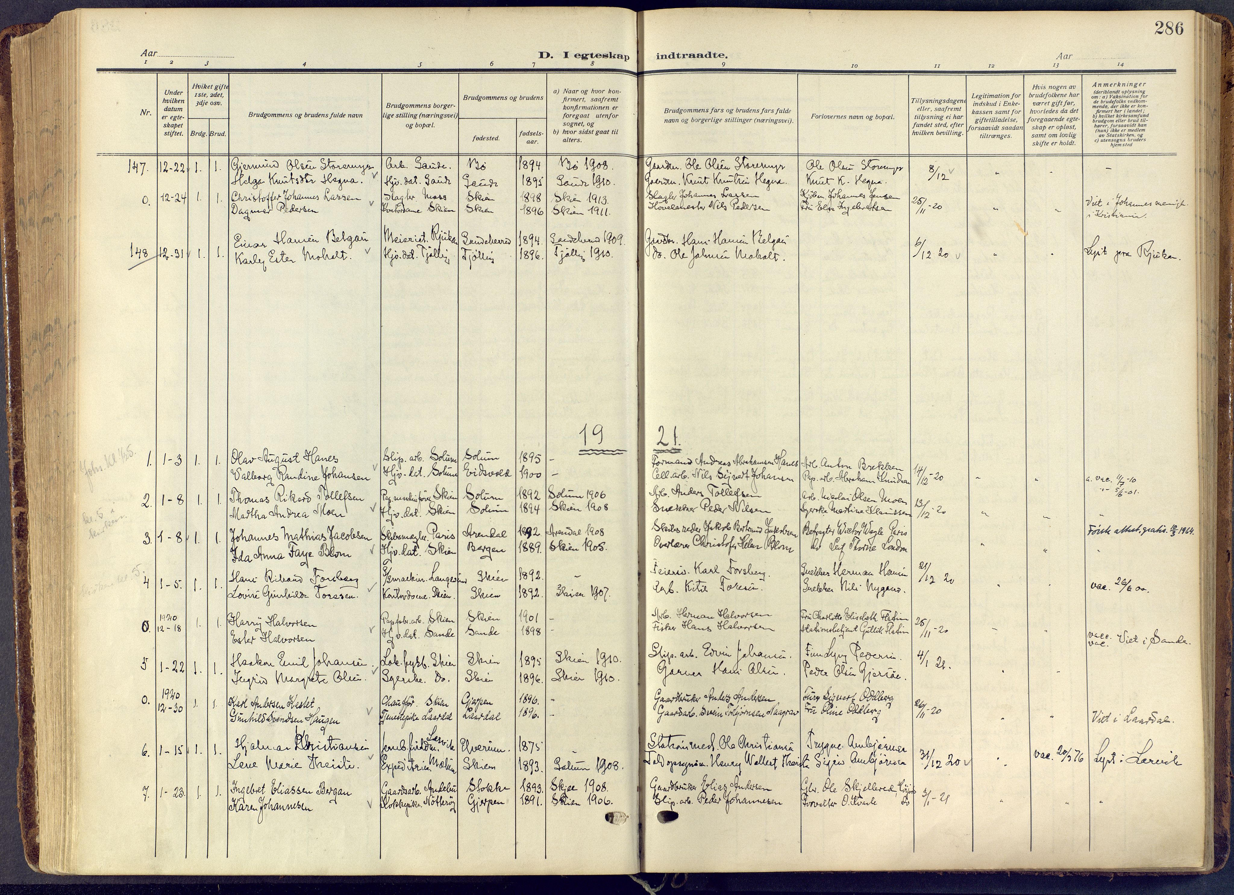 Skien kirkebøker, AV/SAKO-A-302/F/Fa/L0013: Parish register (official) no. 13, 1915-1921, p. 286