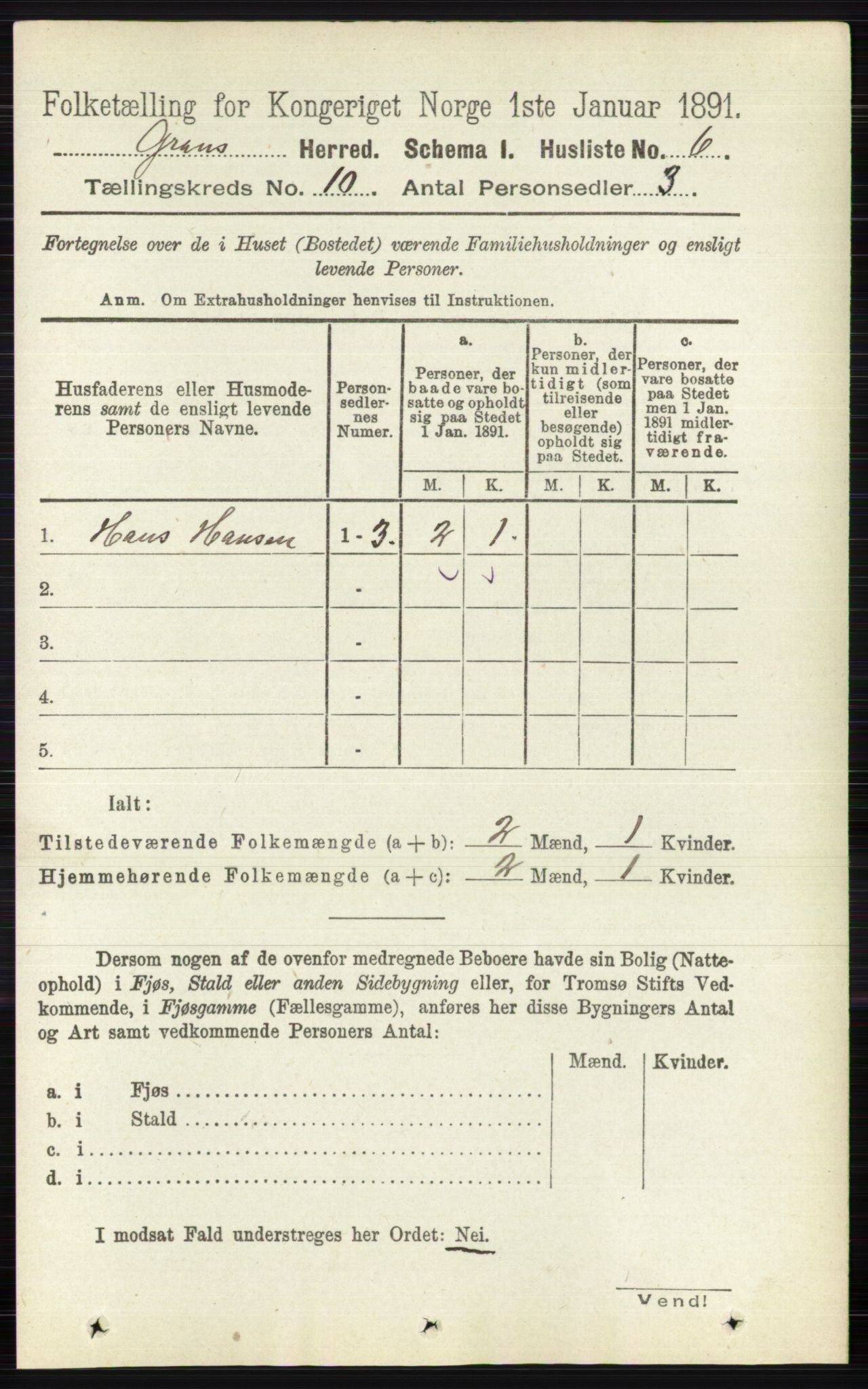 RA, 1891 census for 0534 Gran, 1891, p. 4575