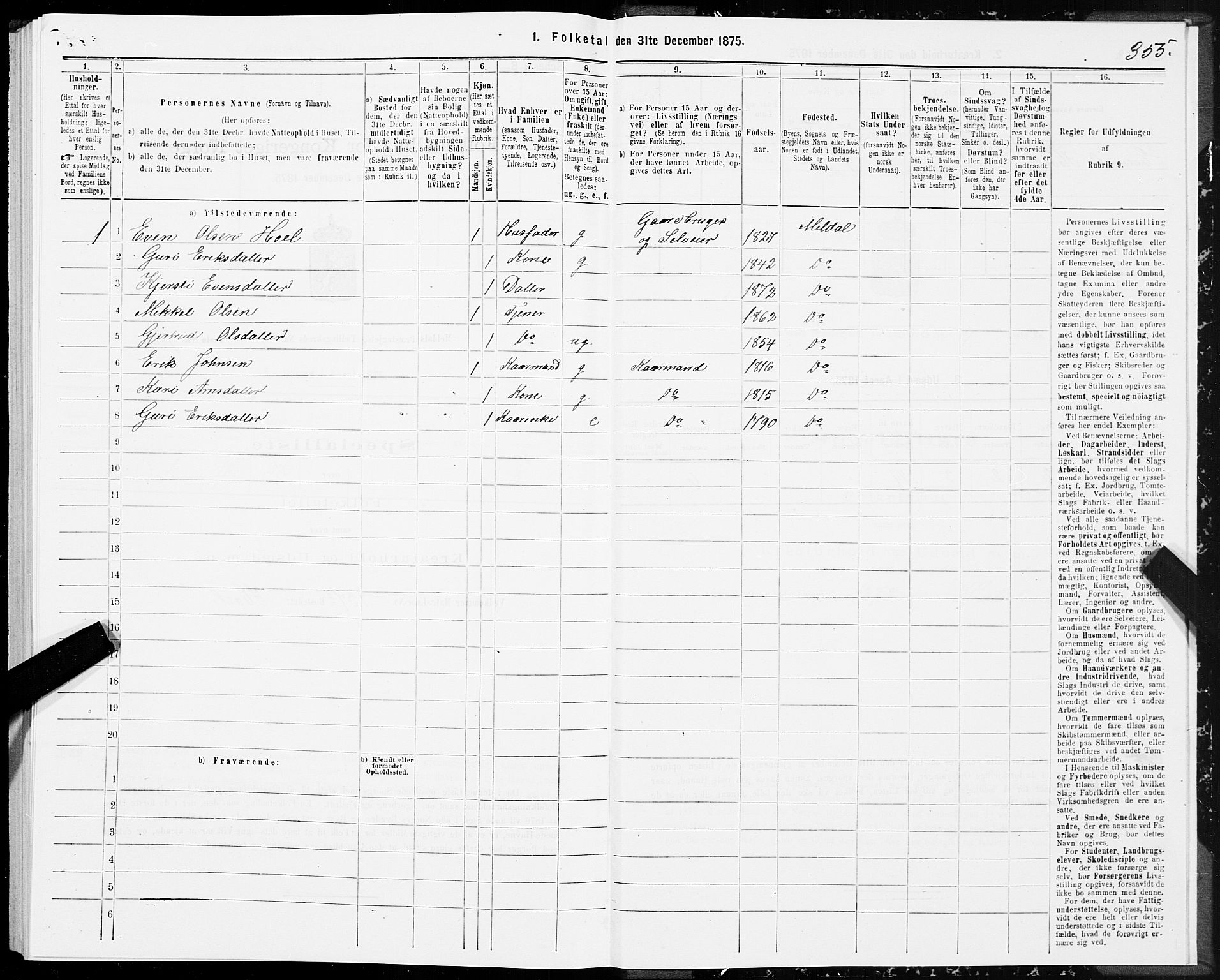 SAT, 1875 census for 1636P Meldal, 1875, p. 2355