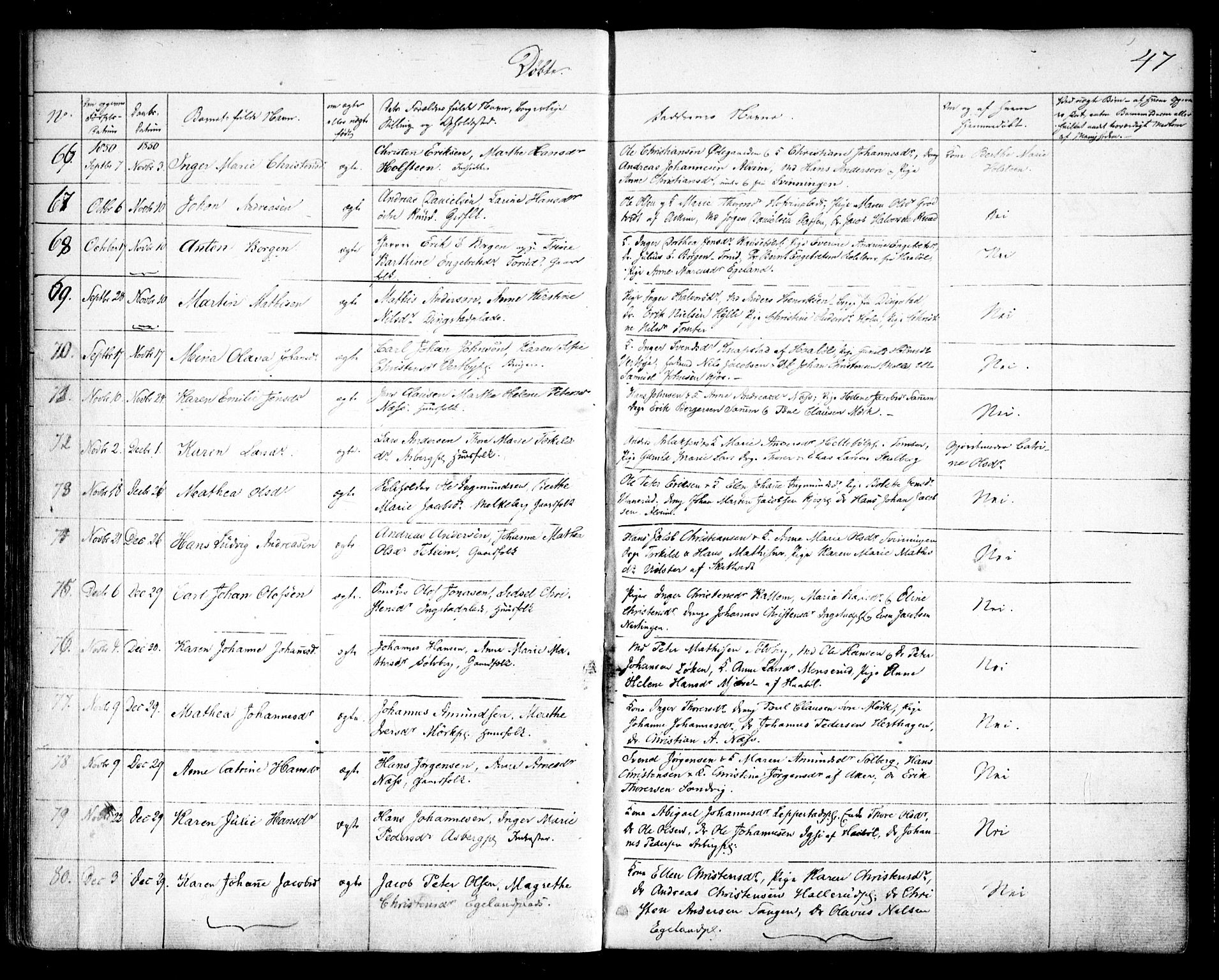 Spydeberg prestekontor Kirkebøker, AV/SAO-A-10924/F/Fa/L0005: Parish register (official) no. I 5, 1842-1862, p. 47