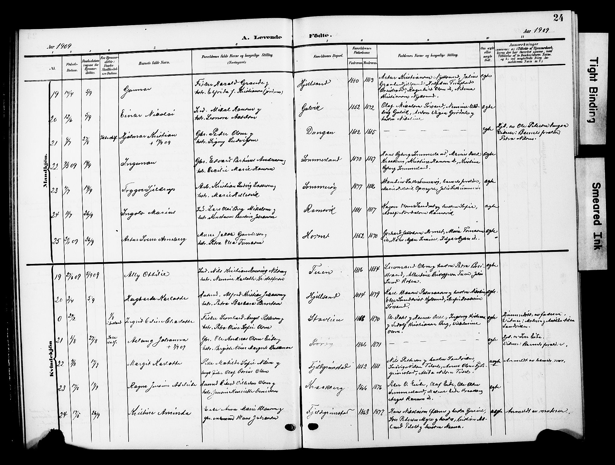 Ministerialprotokoller, klokkerbøker og fødselsregistre - Nordland, AV/SAT-A-1459/893/L1350: Parish register (copy) no. 893C05, 1906-1927, p. 24