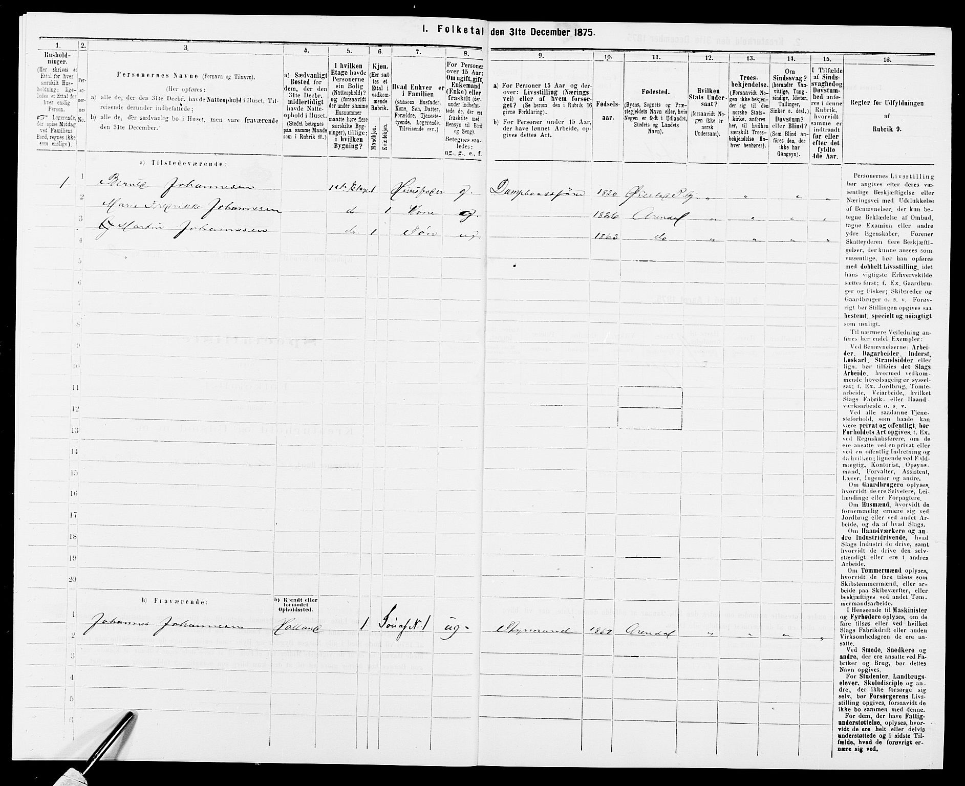 SAK, 1875 census for 0903P Arendal, 1875, p. 14