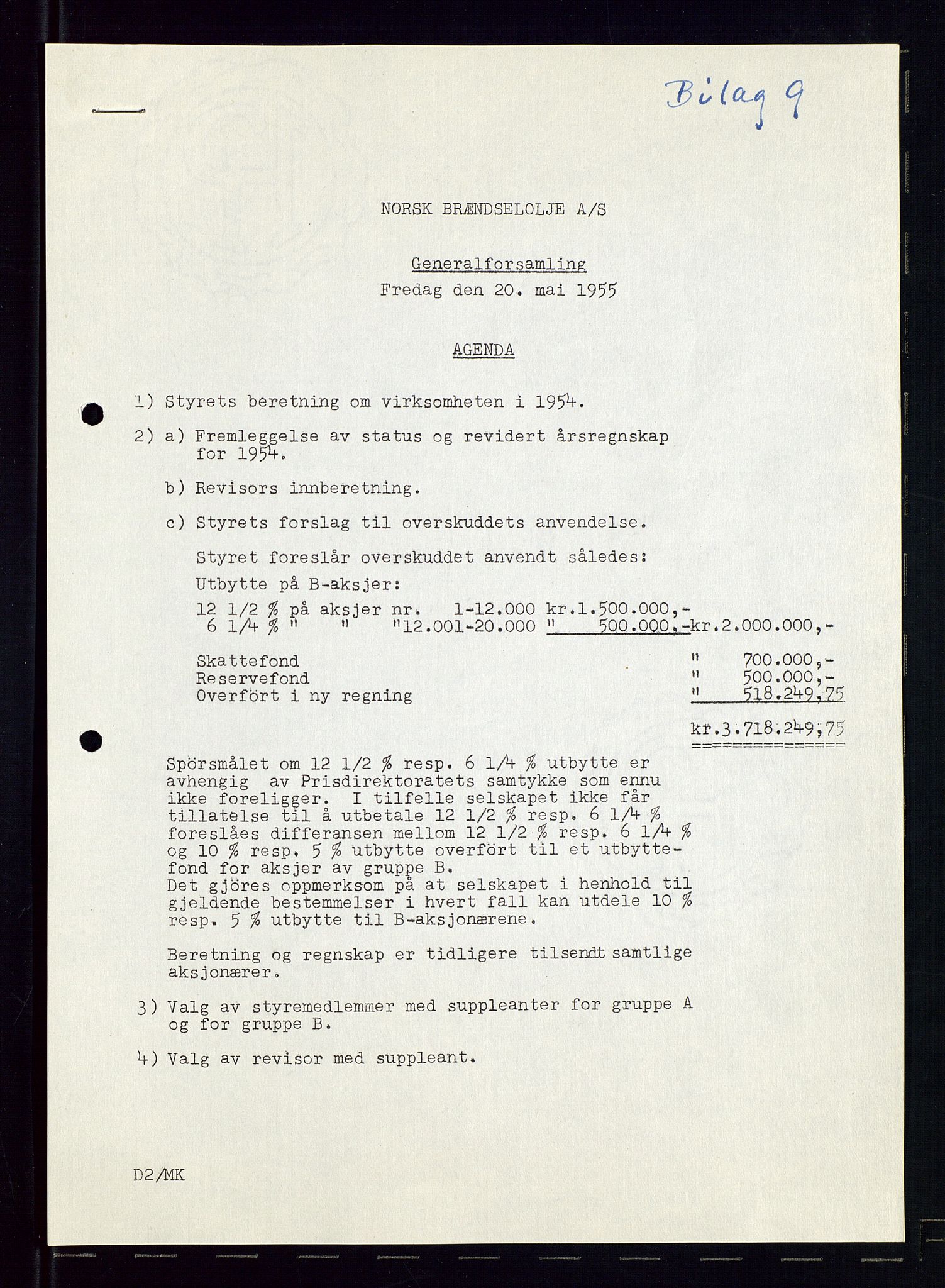 PA 1544 - Norsk Brændselolje A/S, SAST/A-101965/1/A/Aa/L0007/0002: Generalforsamling / Generalforsamling 1955, 1955, p. 5