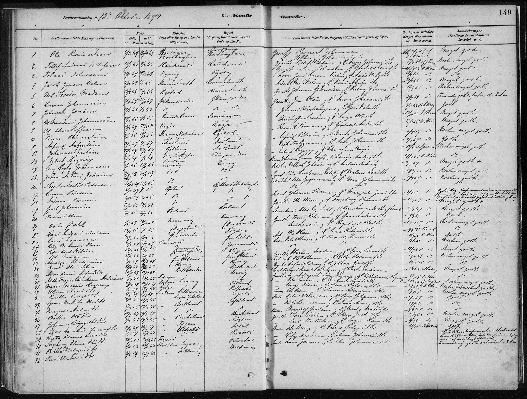 Stord sokneprestembete, SAB/A-78201/H/Haa: Parish register (official) no. B 2, 1878-1913, p. 149
