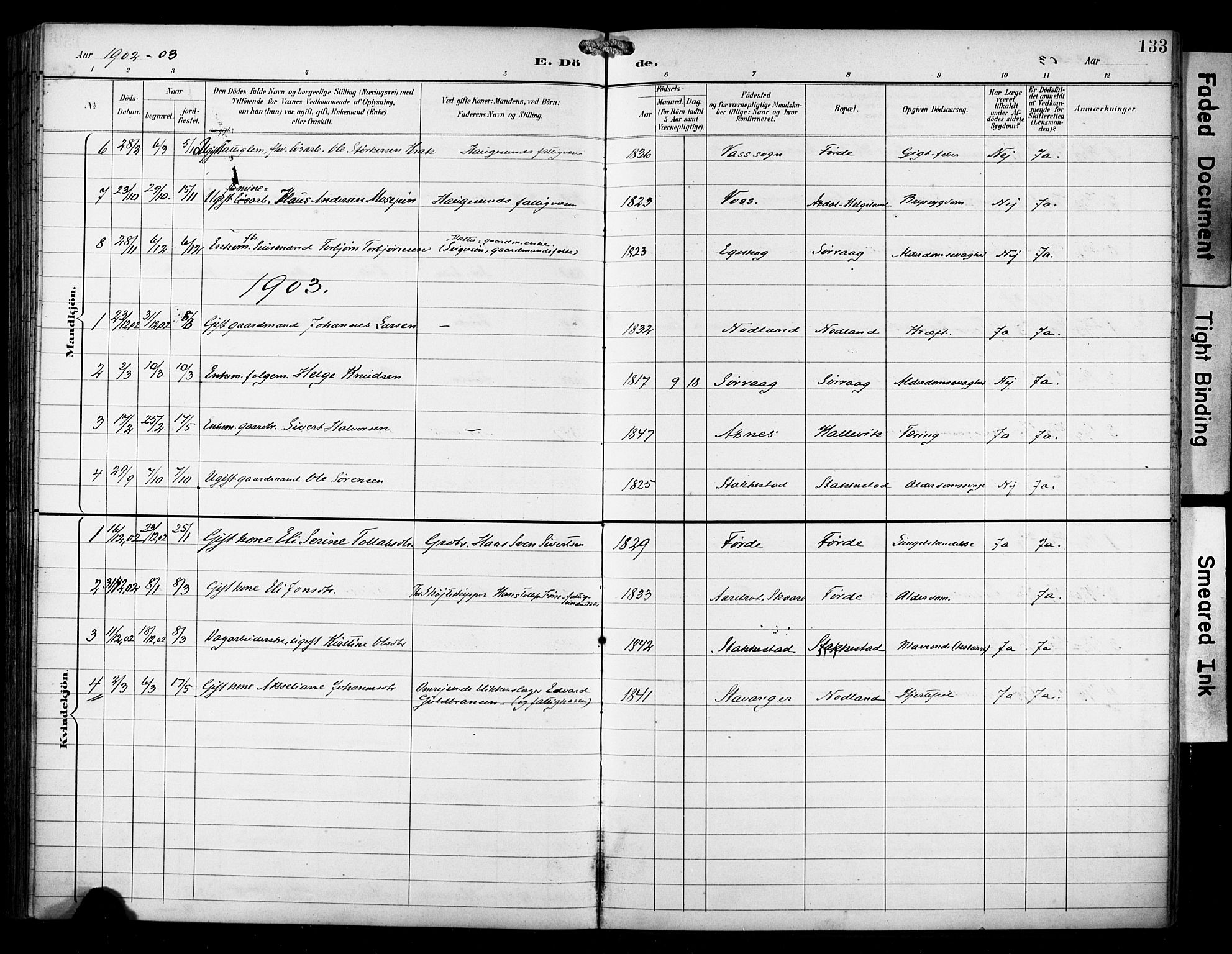 Avaldsnes sokneprestkontor, SAST/A -101851/H/Ha/Haa/L0016: Parish register (official) no. A 16, 1893-1918, p. 133