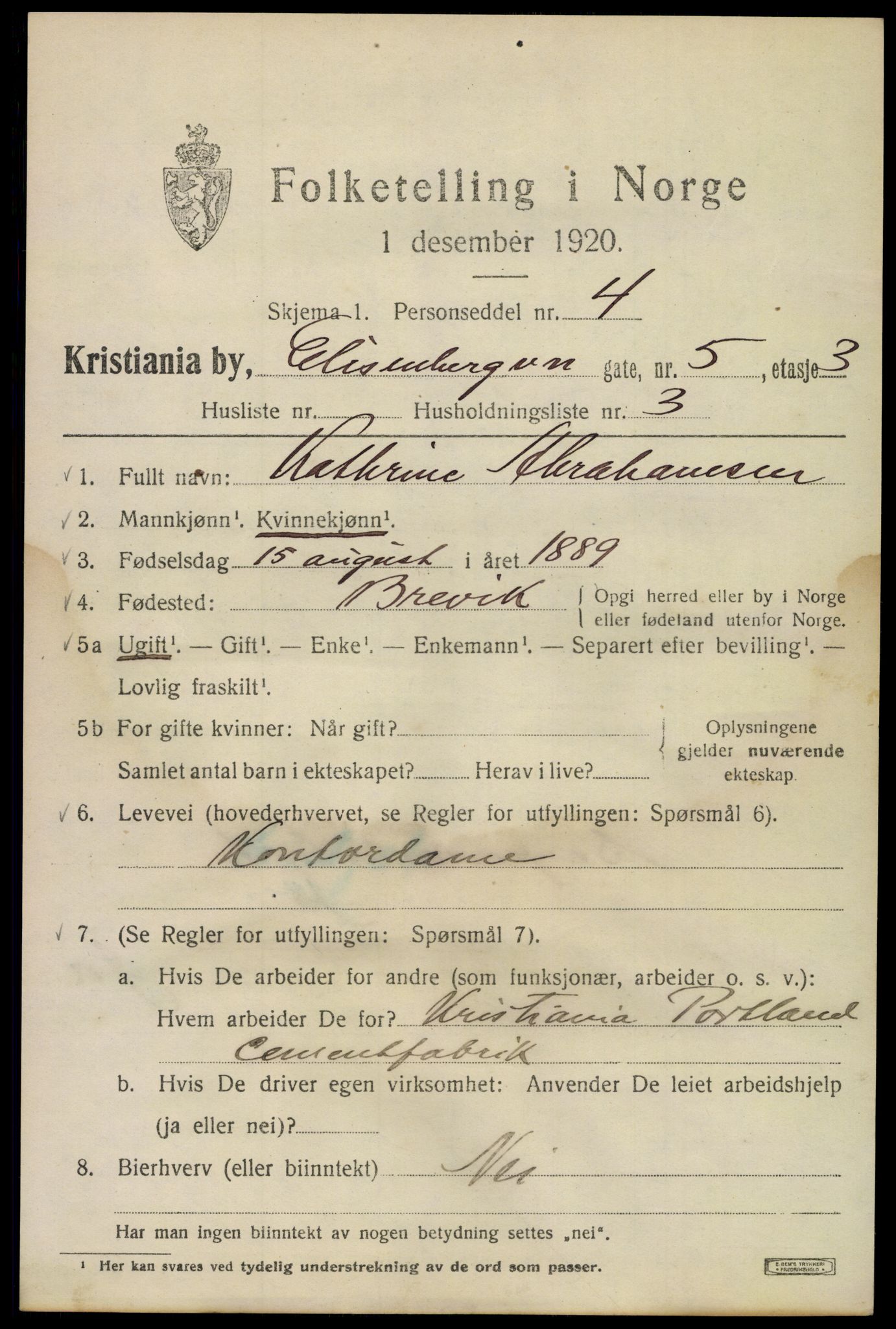 SAO, 1920 census for Kristiania, 1920, p. 213507