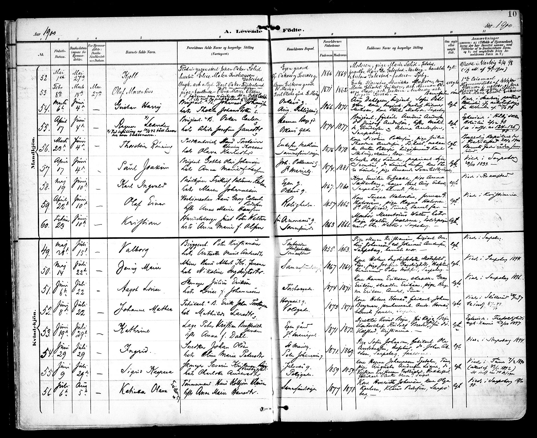Sarpsborg prestekontor Kirkebøker, AV/SAO-A-2006/F/Fa/L0005: Parish register (official) no. 5, 1900-1909, p. 10
