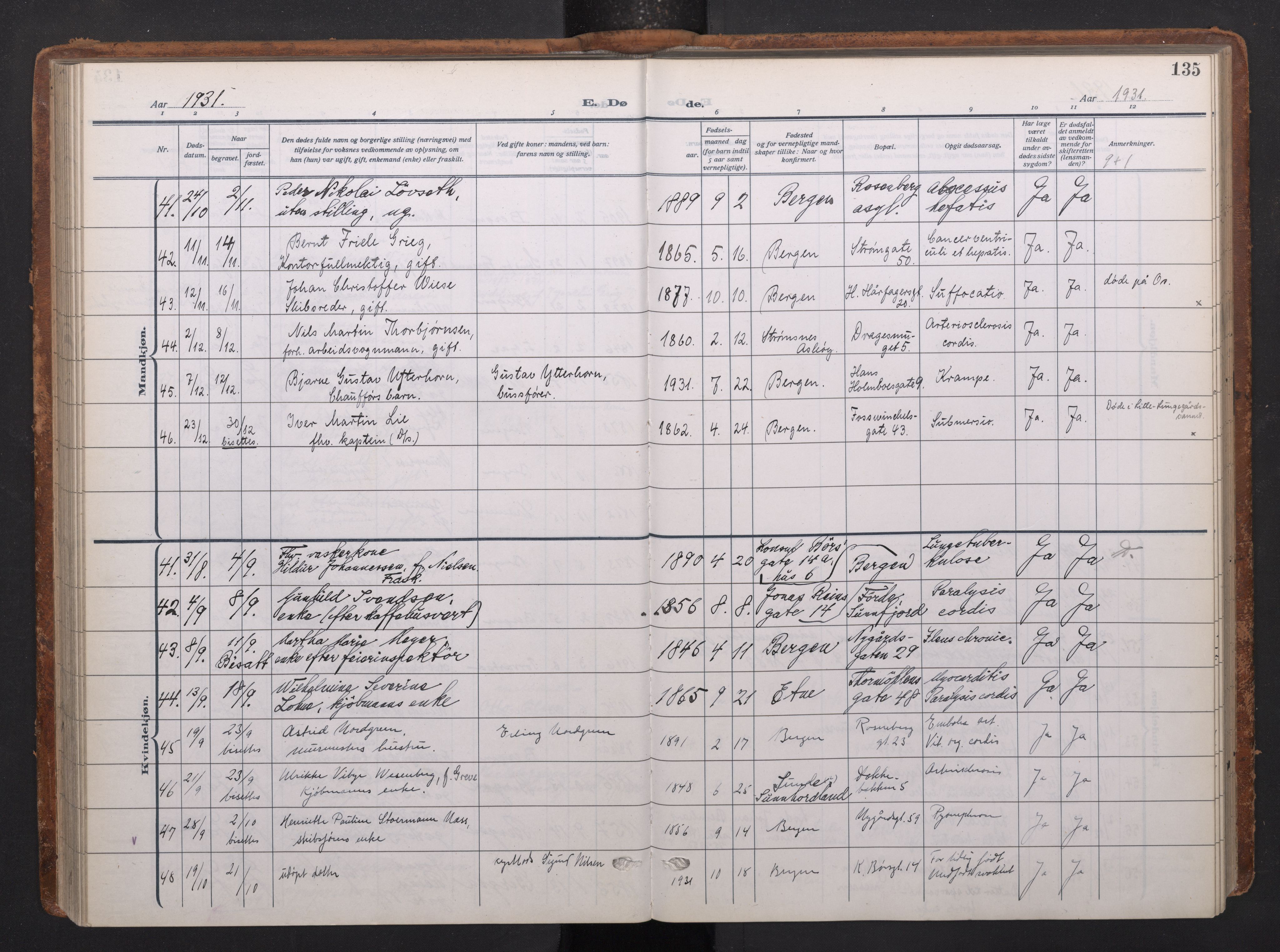 Johanneskirken sokneprestembete, AV/SAB-A-76001/H/Haa/L0020: Parish register (official) no. E 2, 1916-1951, p. 135