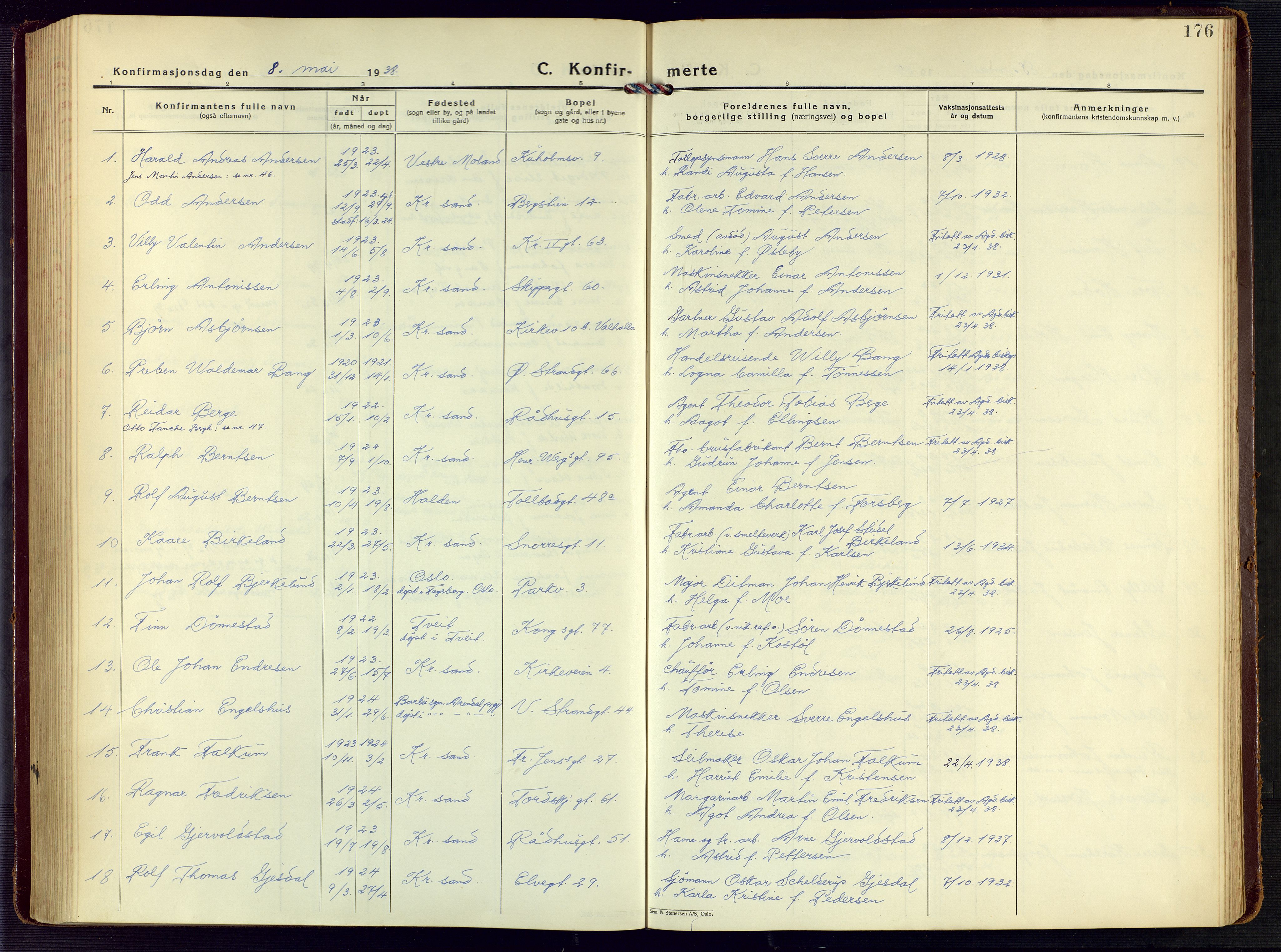 Kristiansand domprosti, AV/SAK-1112-0006/F/Fa/L0027: Parish register (official) no. A 26, 1928-1940, p. 176