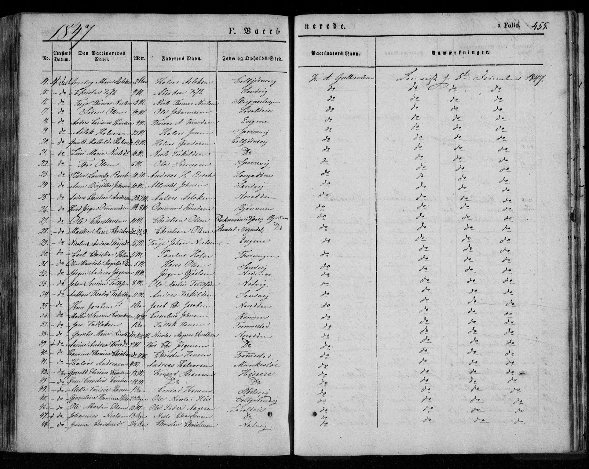 Øyestad sokneprestkontor, AV/SAK-1111-0049/F/Fa/L0014: Parish register (official) no. A 14, 1843-1856, p. 455