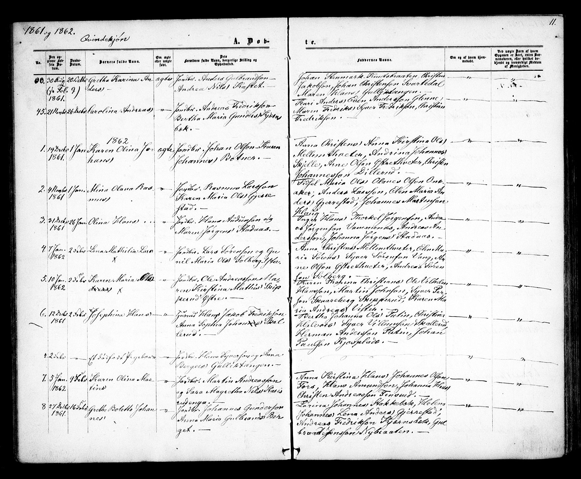 Skiptvet prestekontor Kirkebøker, AV/SAO-A-20009/F/Fa/L0007: Parish register (official) no. 7, 1861-1866, p. 11