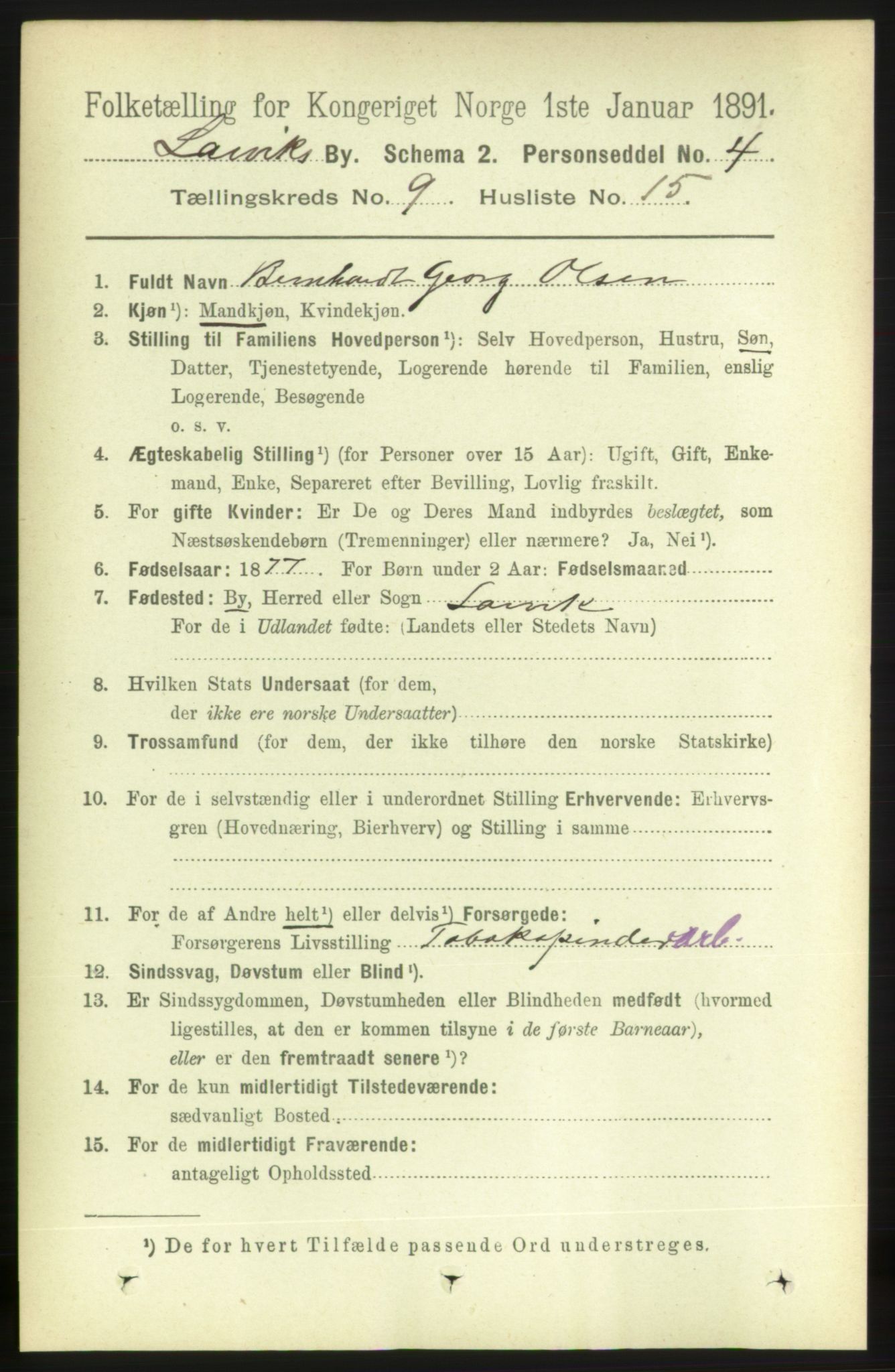 RA, 1891 census for 0707 Larvik, 1891, p. 8658