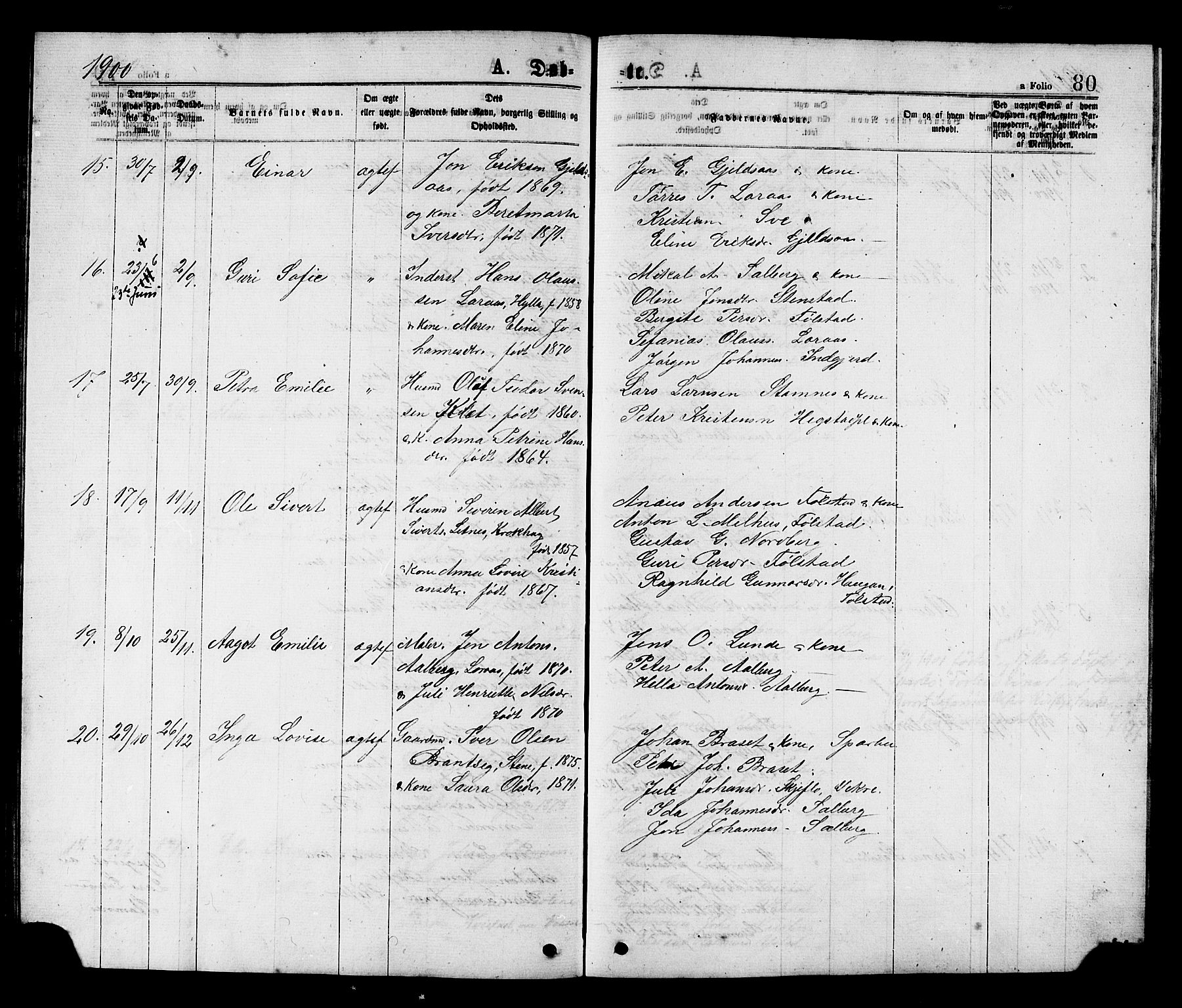 Ministerialprotokoller, klokkerbøker og fødselsregistre - Nord-Trøndelag, SAT/A-1458/731/L0311: Parish register (copy) no. 731C02, 1875-1911, p. 80