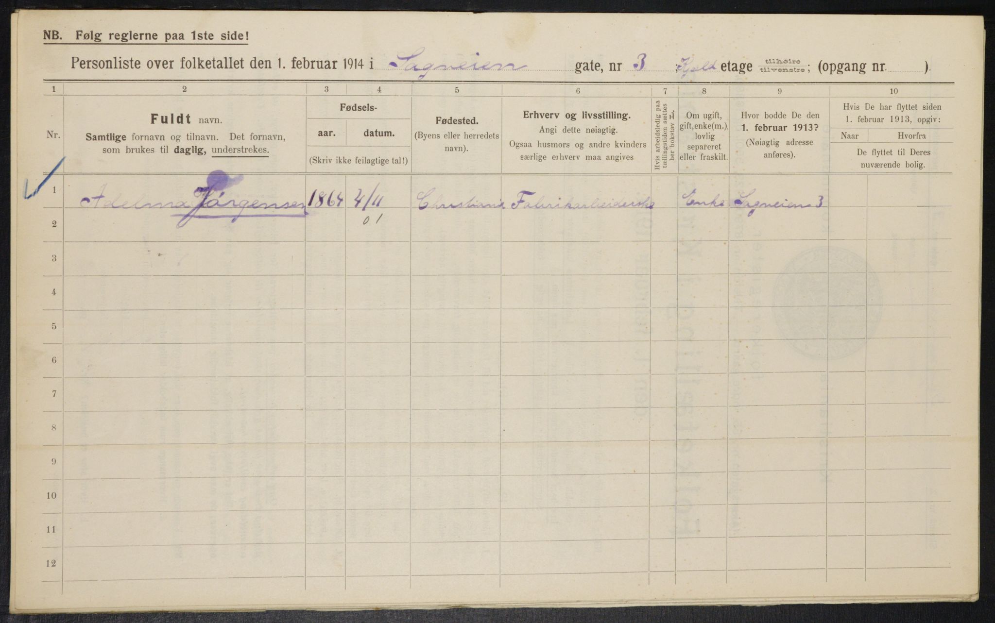 OBA, Municipal Census 1914 for Kristiania, 1914, p. 86275