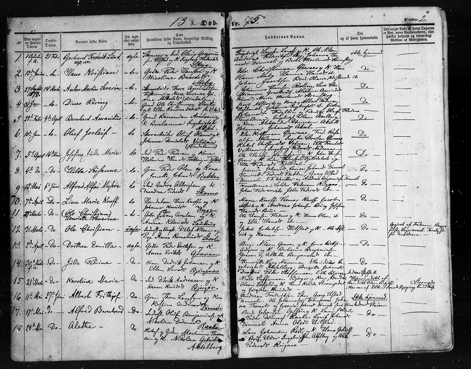 Ministerialprotokoller, klokkerbøker og fødselsregistre - Nordland, AV/SAT-A-1459/814/L0225: Parish register (official) no. 814A06, 1875-1885, p. 2