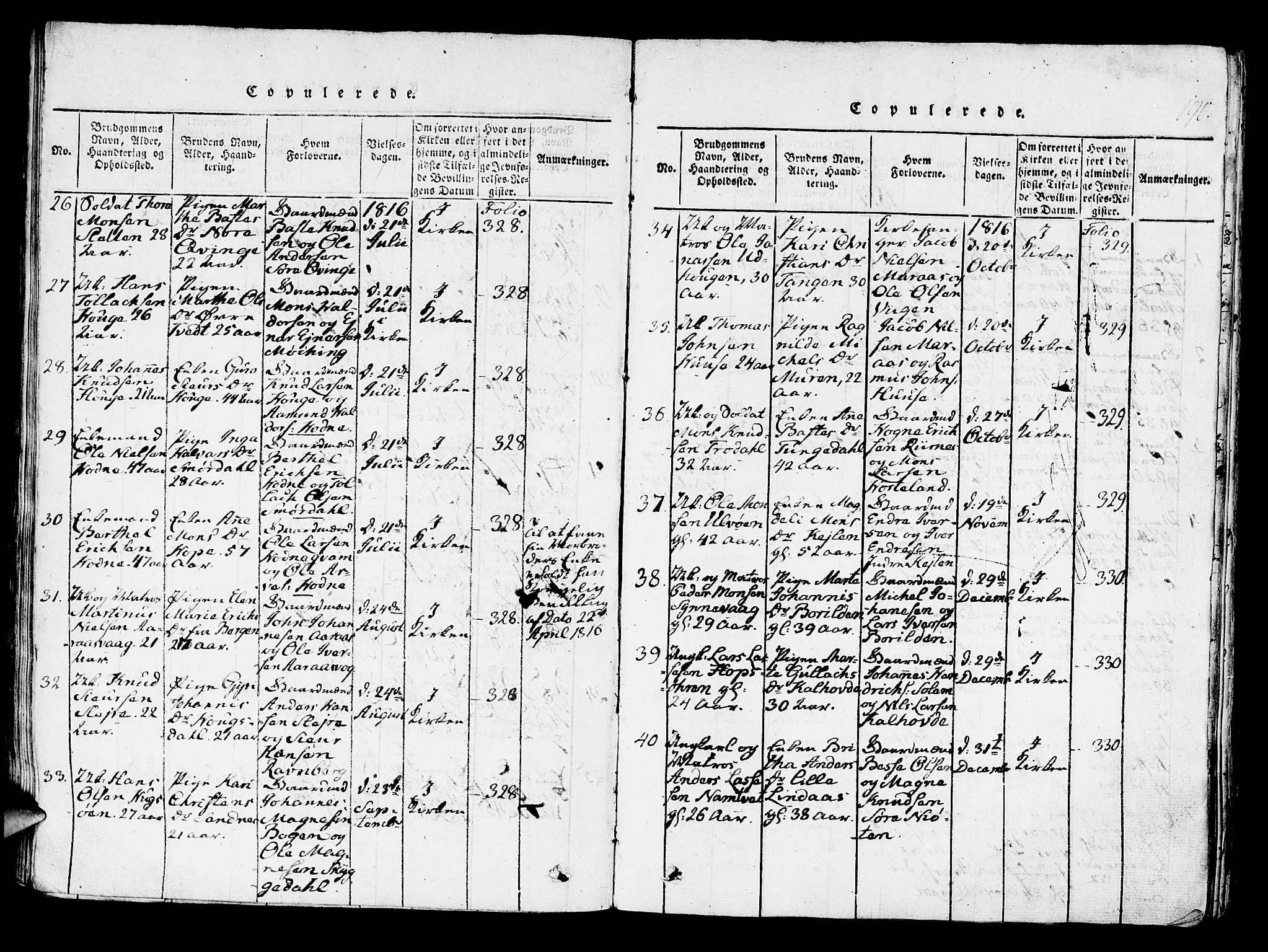 Lindås Sokneprestembete, SAB/A-76701/H/Haa: Parish register (official) no. A 7, 1816-1823, p. 190