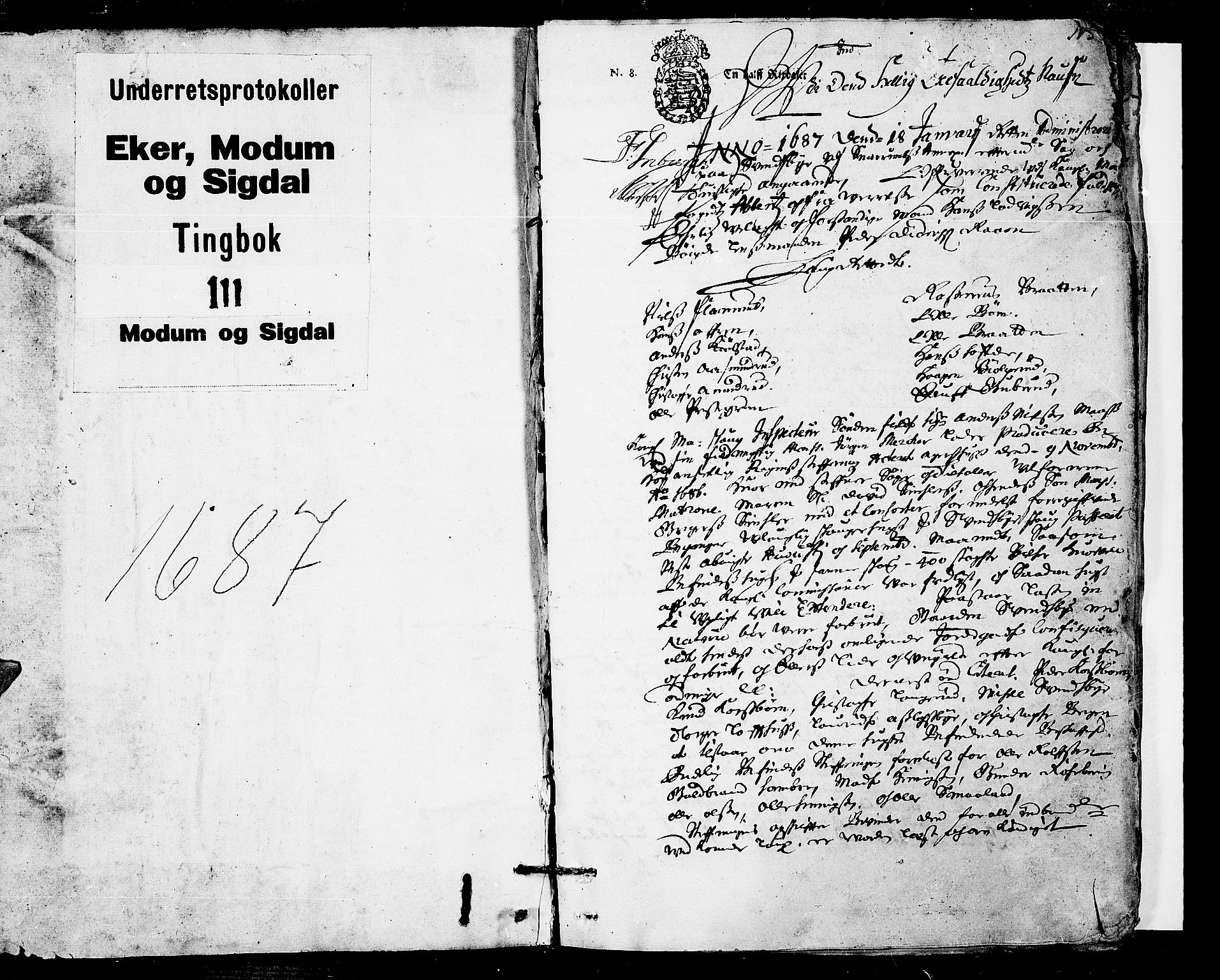 Eiker, Modum og Sigdal sorenskriveri, SAKO/A-123/F/Fa/Faa/L0052: Tingbok, 1687-1688