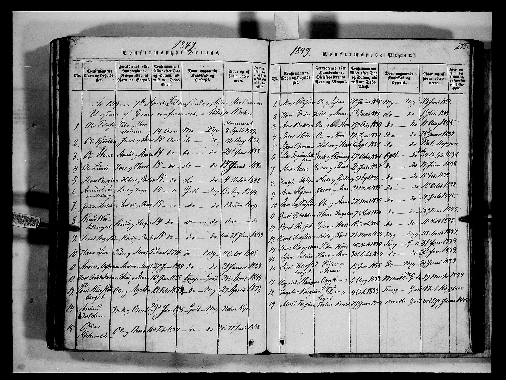 Fron prestekontor, SAH/PREST-078/H/Ha/Hab/L0002: Parish register (copy) no. 2, 1816-1850, p. 275