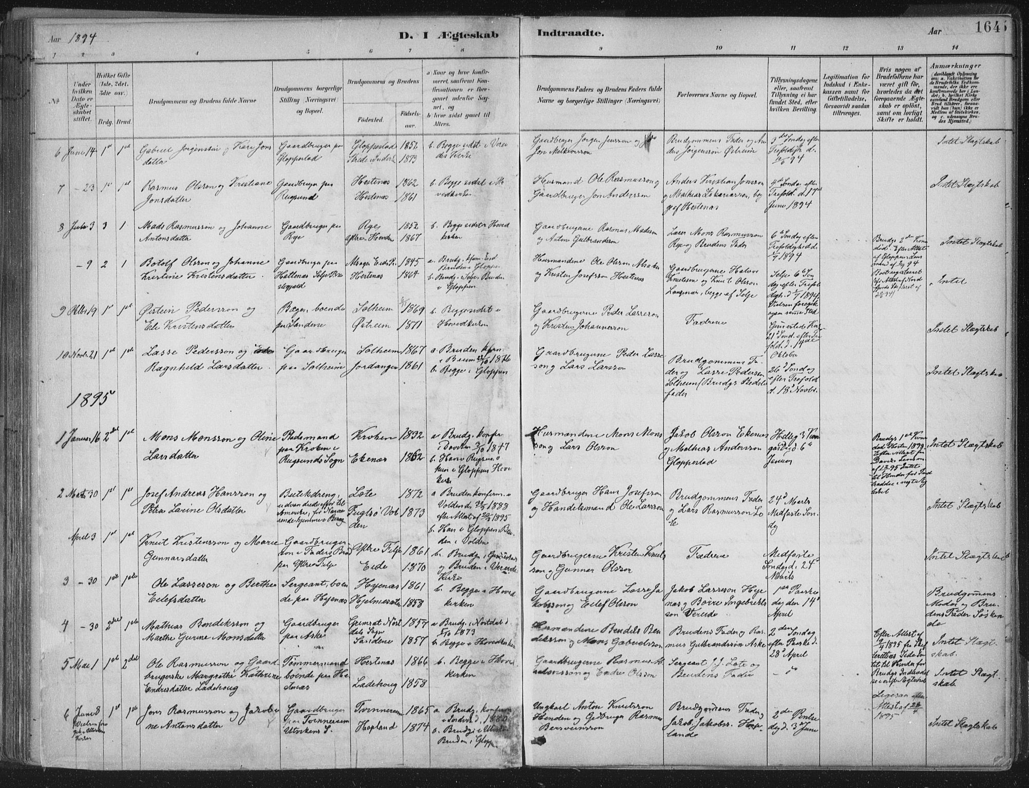 Gloppen sokneprestembete, AV/SAB-A-80101/H/Haa/Haab/L0001: Parish register (official) no. B  1, 1885-1905, p. 164