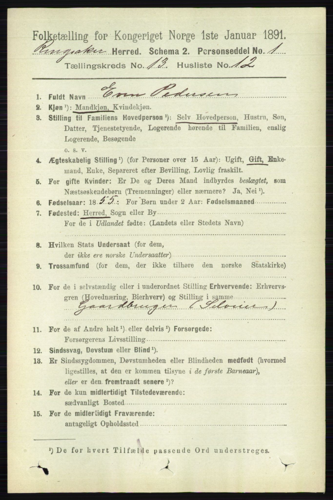 RA, 1891 census for 0412 Ringsaker, 1891, p. 7271